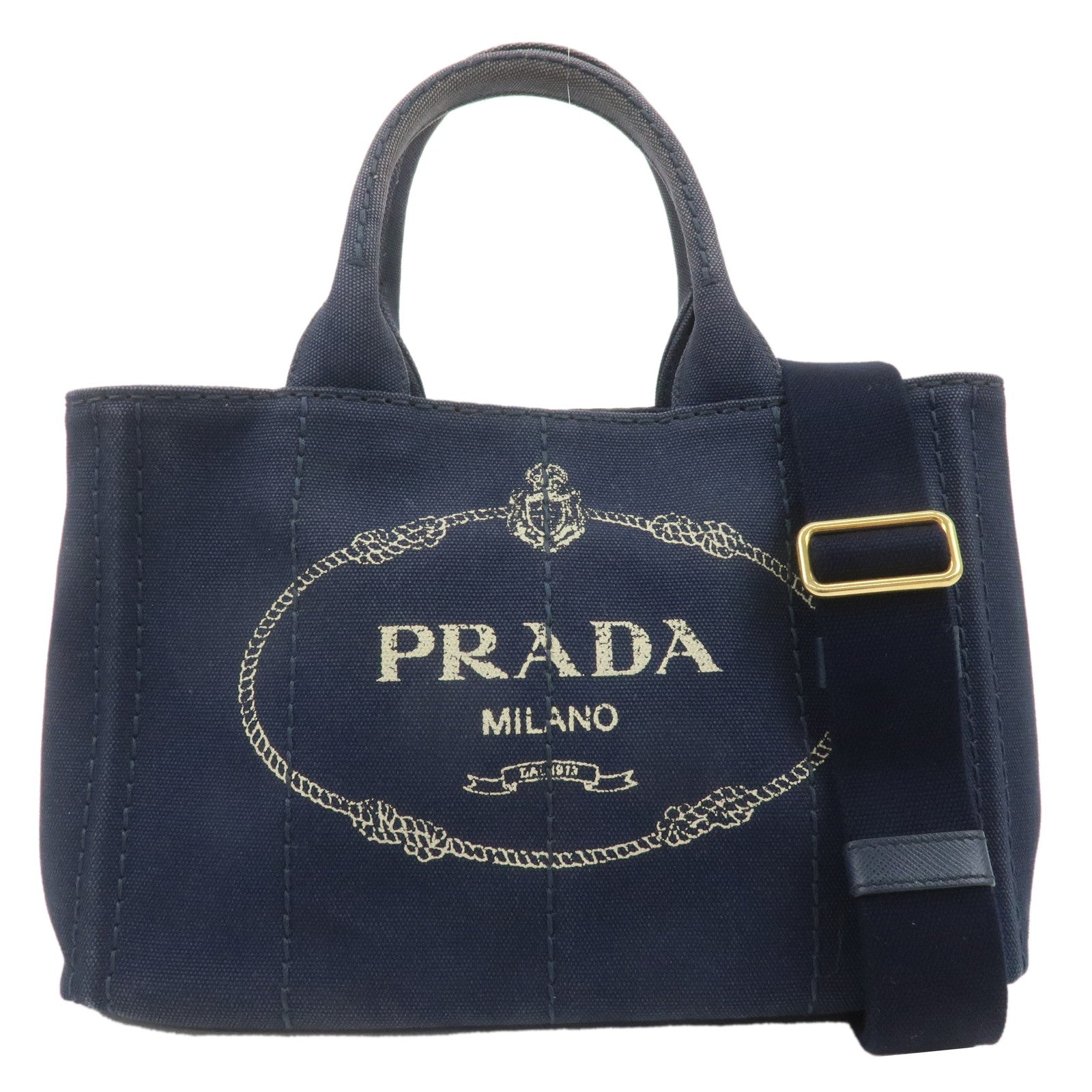 PRADA-Canapa-Mini-Canvas-2Way-Bag-Tote-Bag-Navy-1BG439