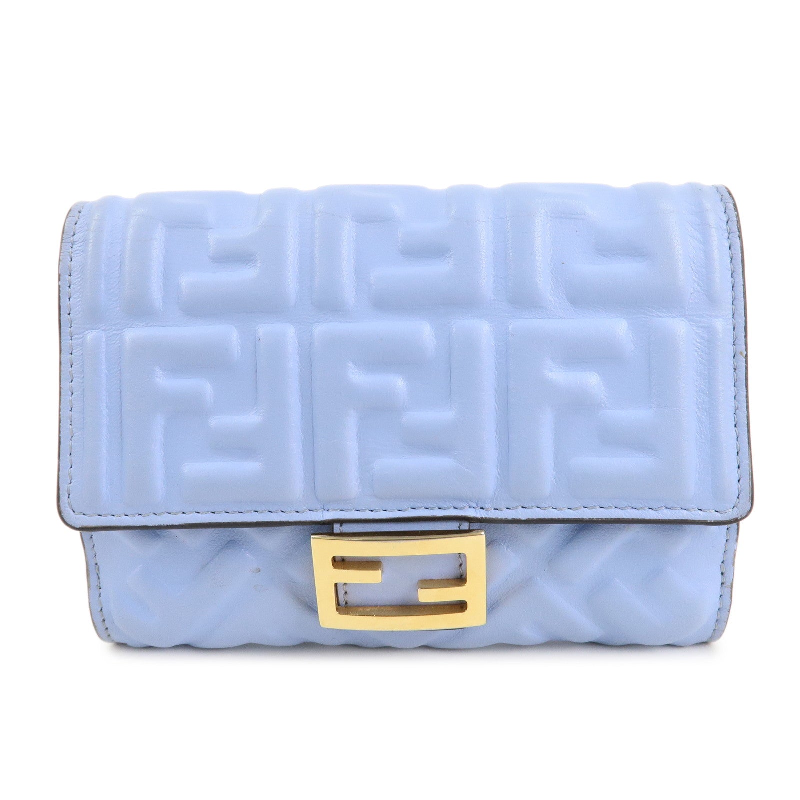 FENDI-Leather-Embossed-Bi-fold-Wallet-Light-Blue-8M0419