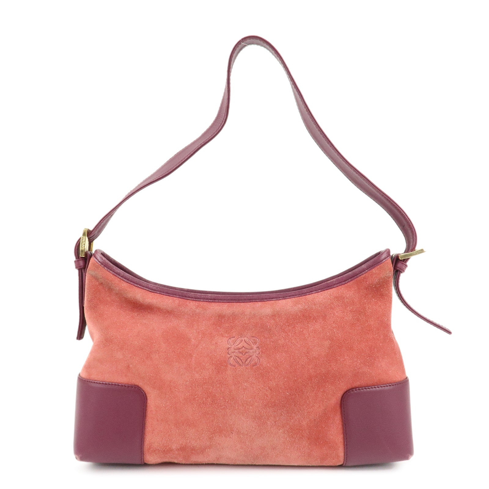 LOEWE-Anagram-Suede-Leather-Shoulder-Bag-Red-Purple