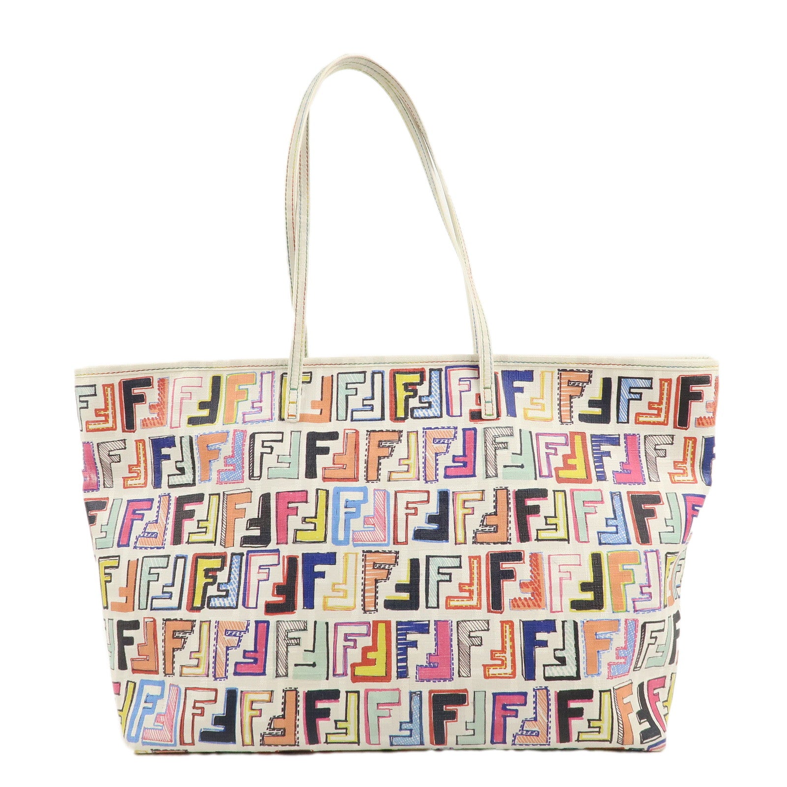 FENDI-Zucca-Logo-Print-PVC-Tote-Bag-Multi-Color-White-8BH185