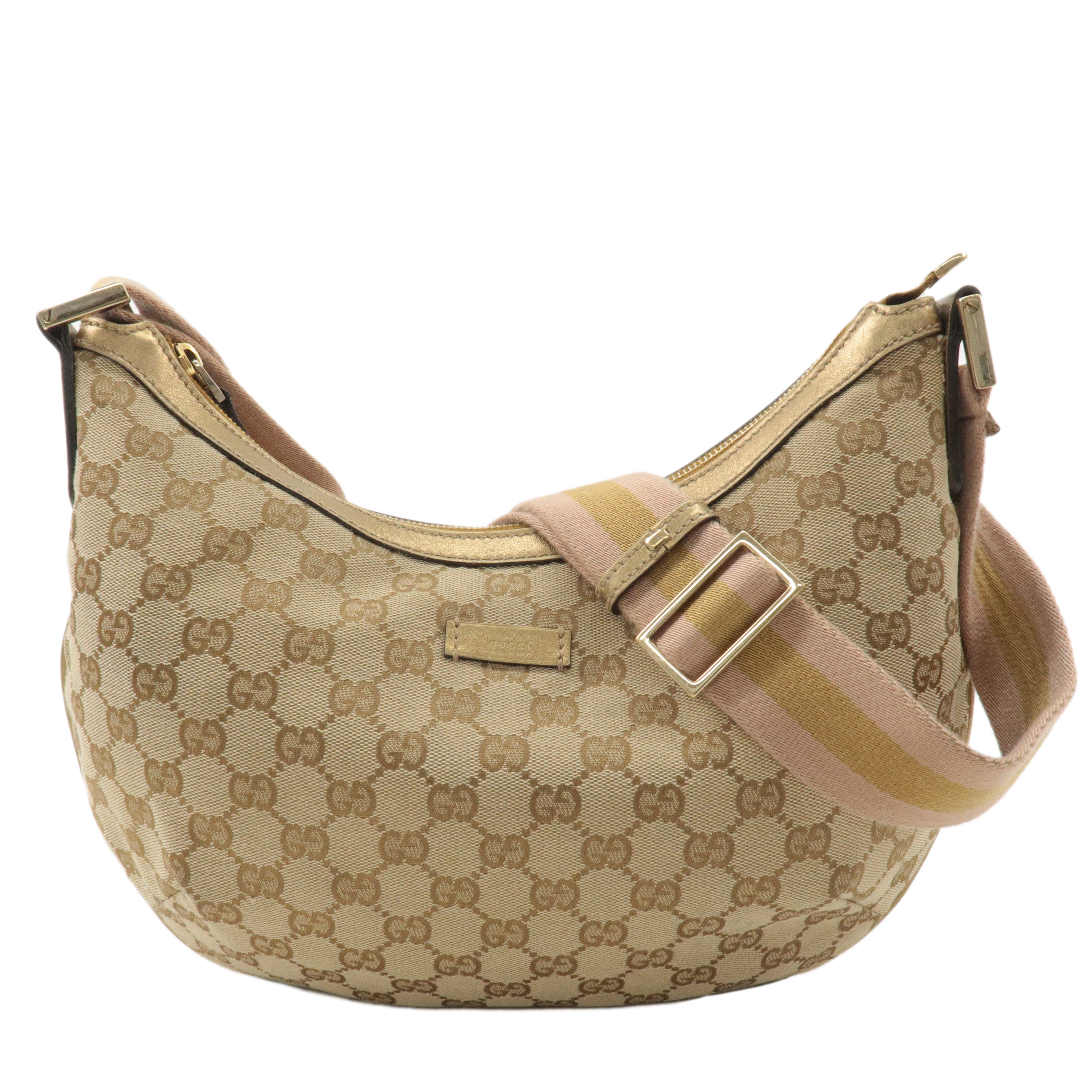 GUCCI GG Canvas Leather Shoulder Bag Beige Pink 181092