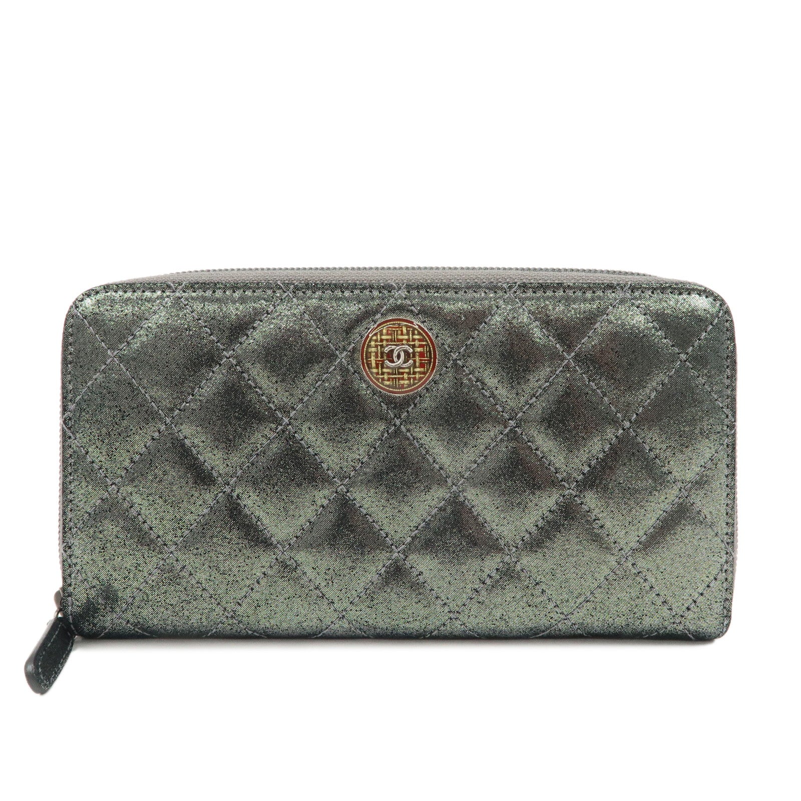 CHANEL-Matelasse-Glitter-Lambskin-Round-Zipper-Long-Wallet