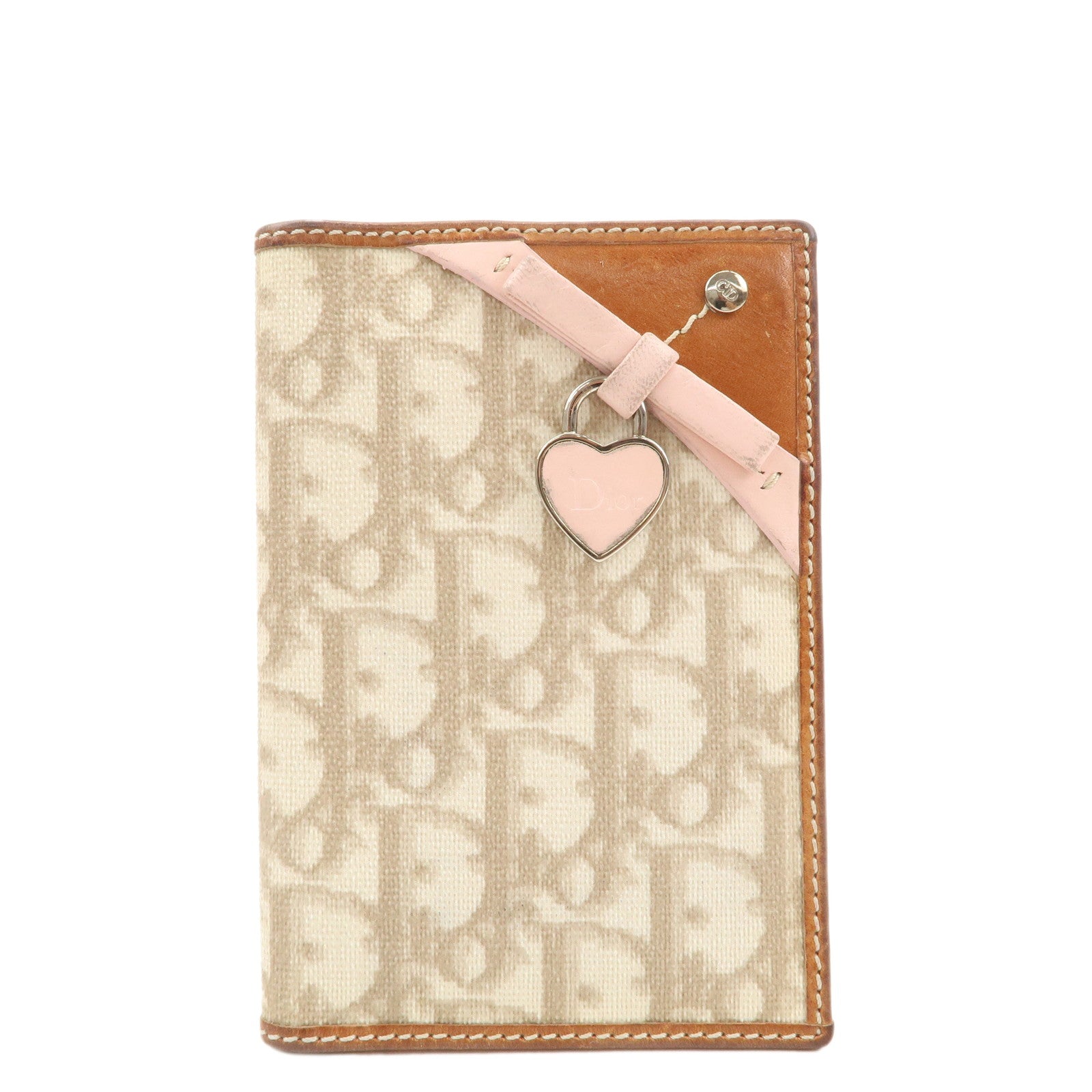 Christian-Dior-Trotter-PVC-Leather-Agenda-Cover-Heart-Charm-Beige