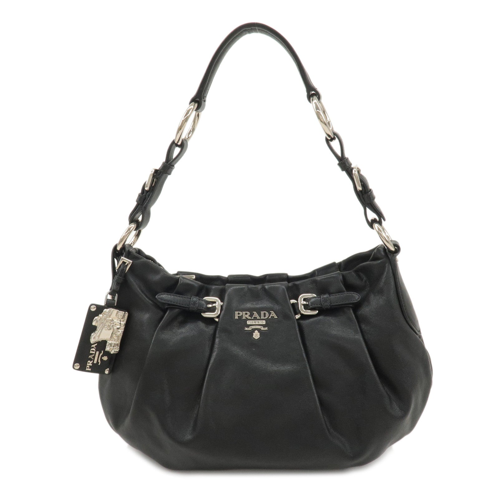 PRADA-Logo-Leather-Shoulder-Bag-Hand-Bag-Black-BR3795