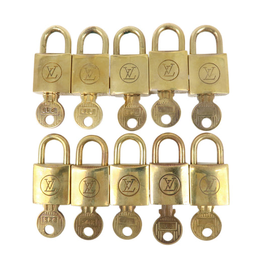 Louis-Vuitton-Set-of-10-Lock-&-Key-Cadena-Key-Lock-Gold