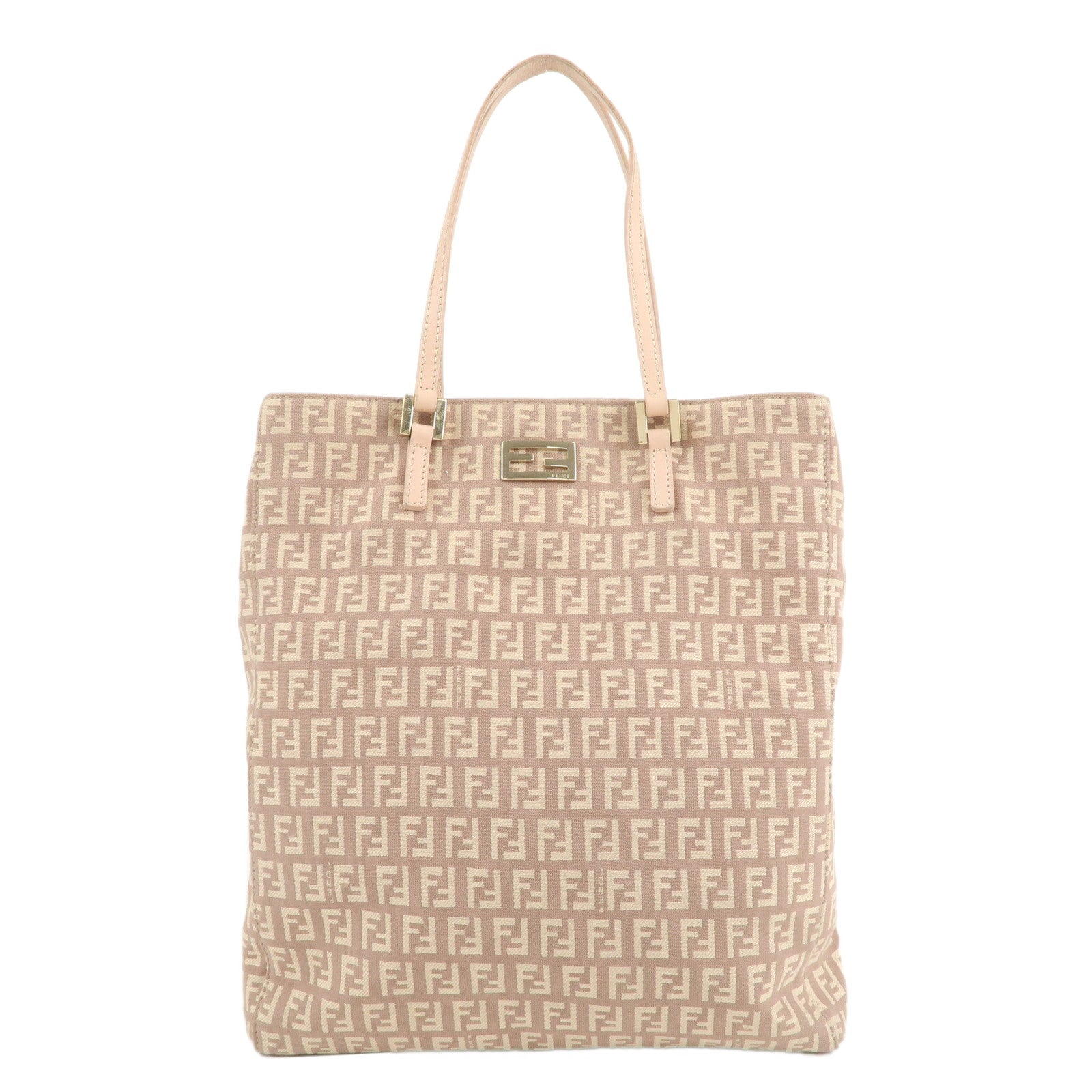 FENDI-Zucchino-Canvas-Leather-Tote-Hand-Bag-Pink-Beige-8BH131