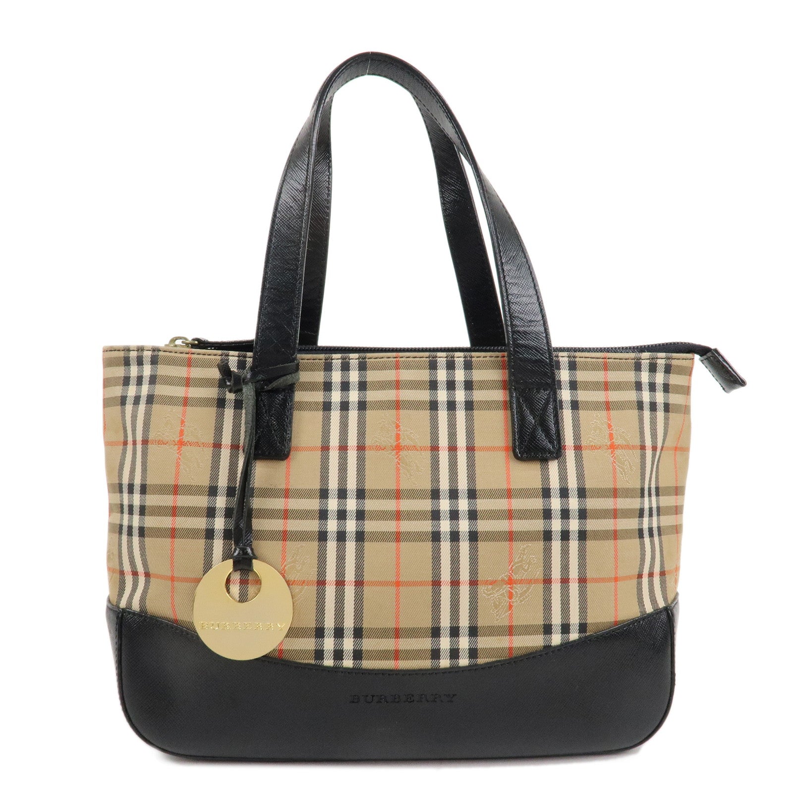 BURBERRY-Canvas-Leather-Nova-Plaid-Hand-Bag-Beige-Black