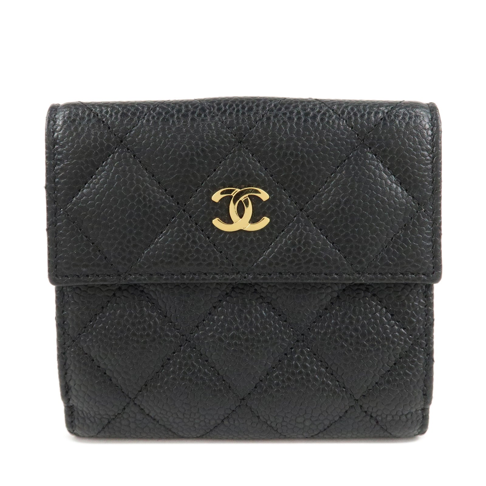 CHANEL-Matelasse-Cavier-Skin-W-Hook-Wallet-Black-A48980