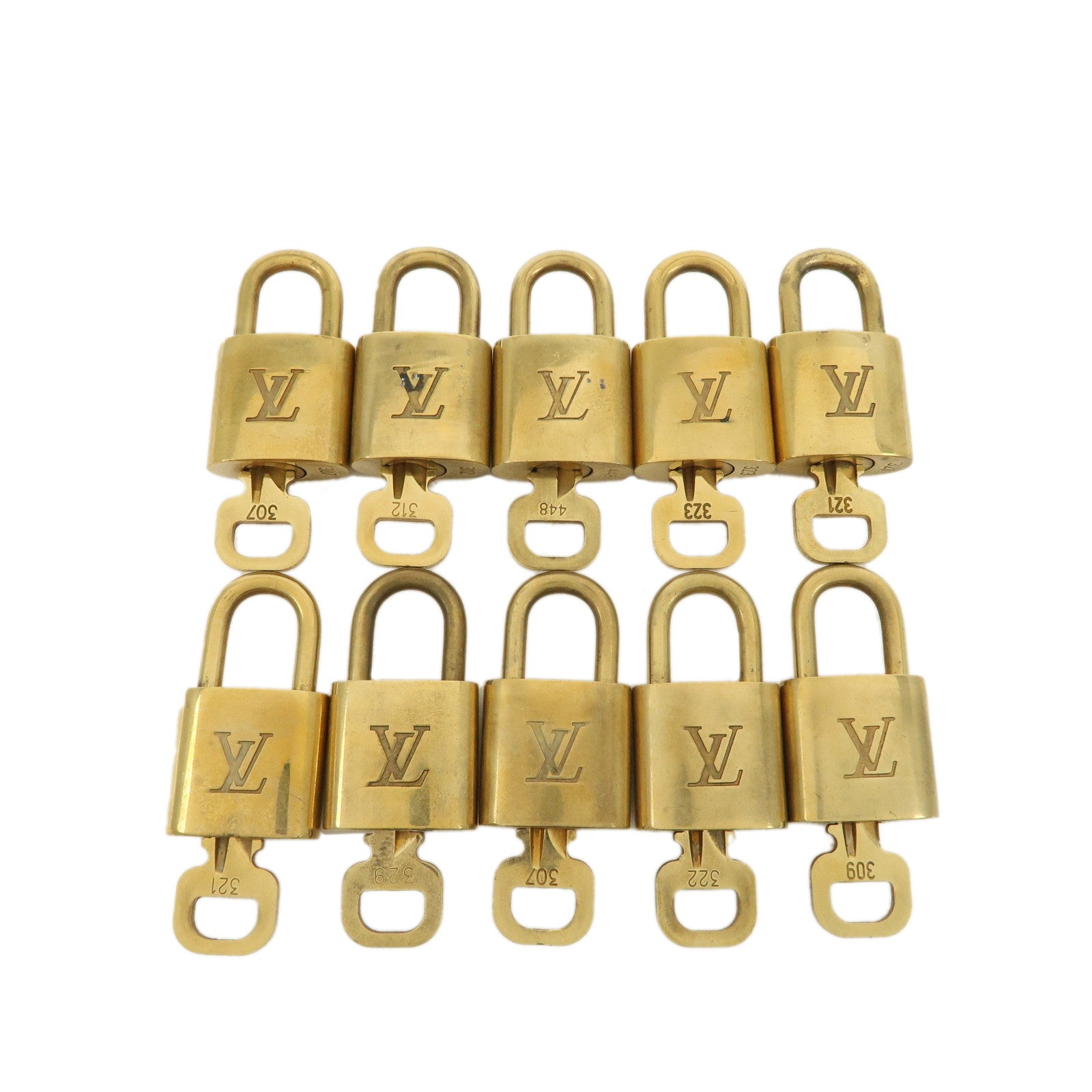 Louis-Vuitton-Set-of-10-Lock-&-Key-Cadena-Key-Lock-Metal-Gold