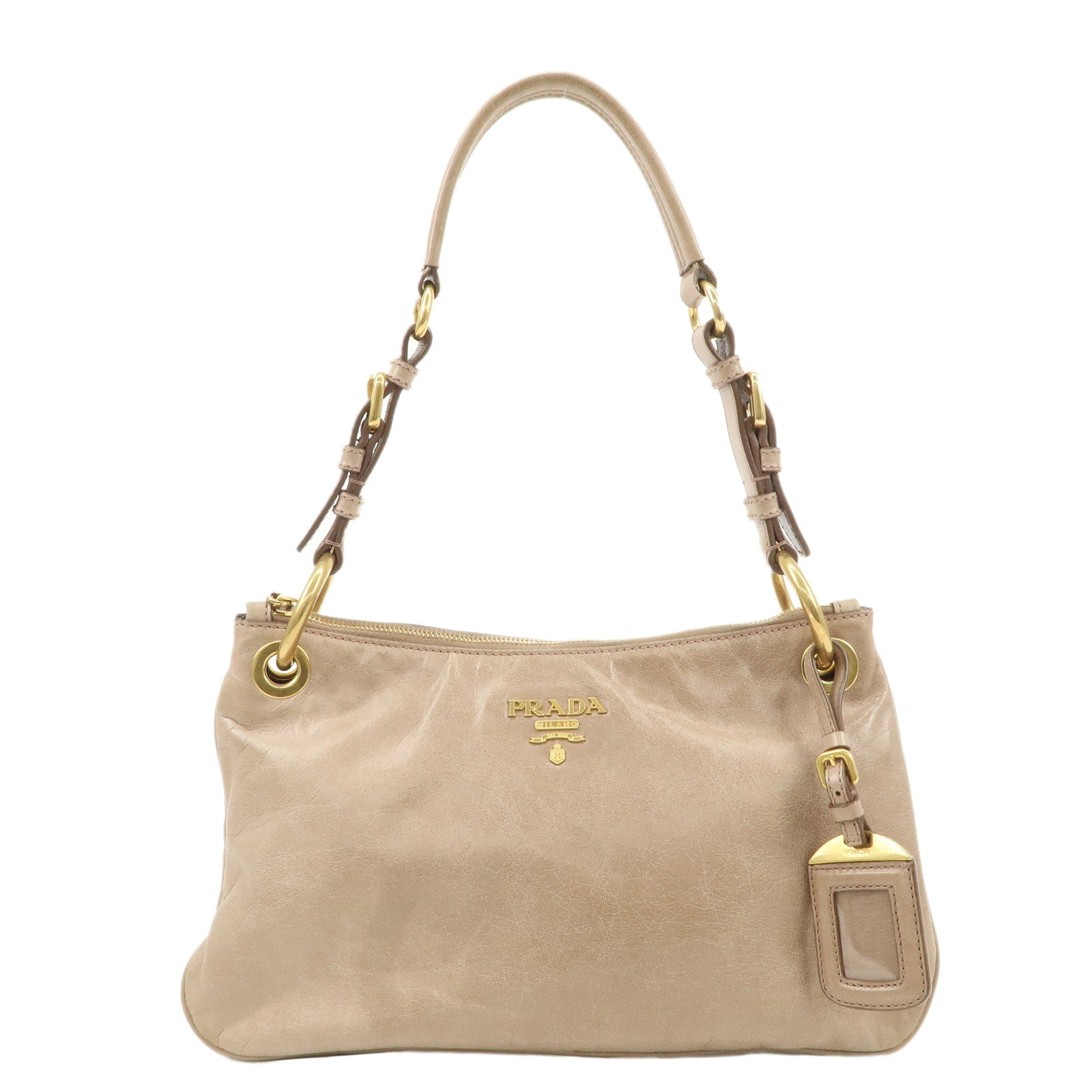 PRADA-Leather-Shoulder-Bag-Hand-Bag-Beige-BR4984