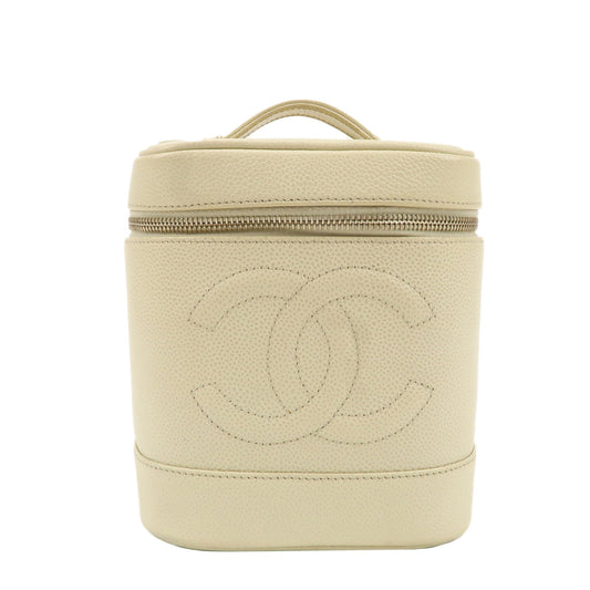 CHANEL-Caviar-Skin-Vanity-Bag-Hand-Bag-Cosmetic-Pouch-Ivory-A01998