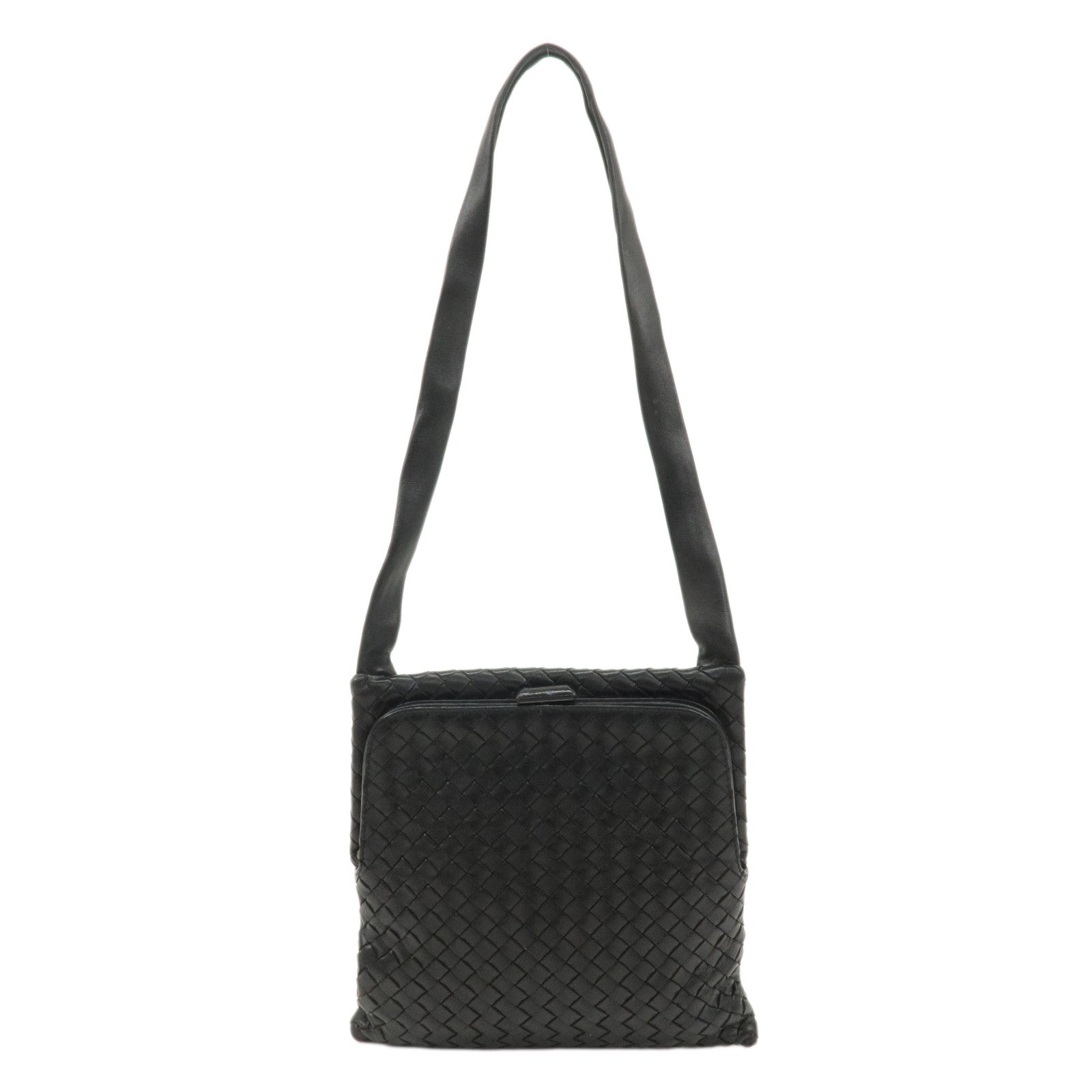 BOTTEGA VENETA Intrecciato Leather Shoulder Bag Black