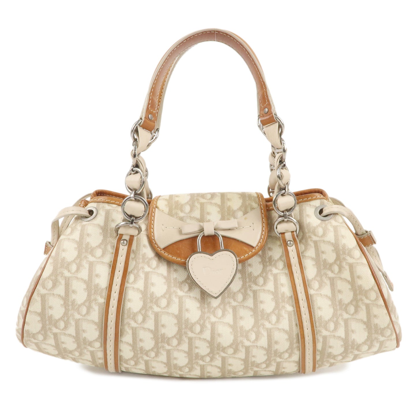 Christian-Dior-Trotter-PVC-Leather-Hand-Bag-Beige-Brown