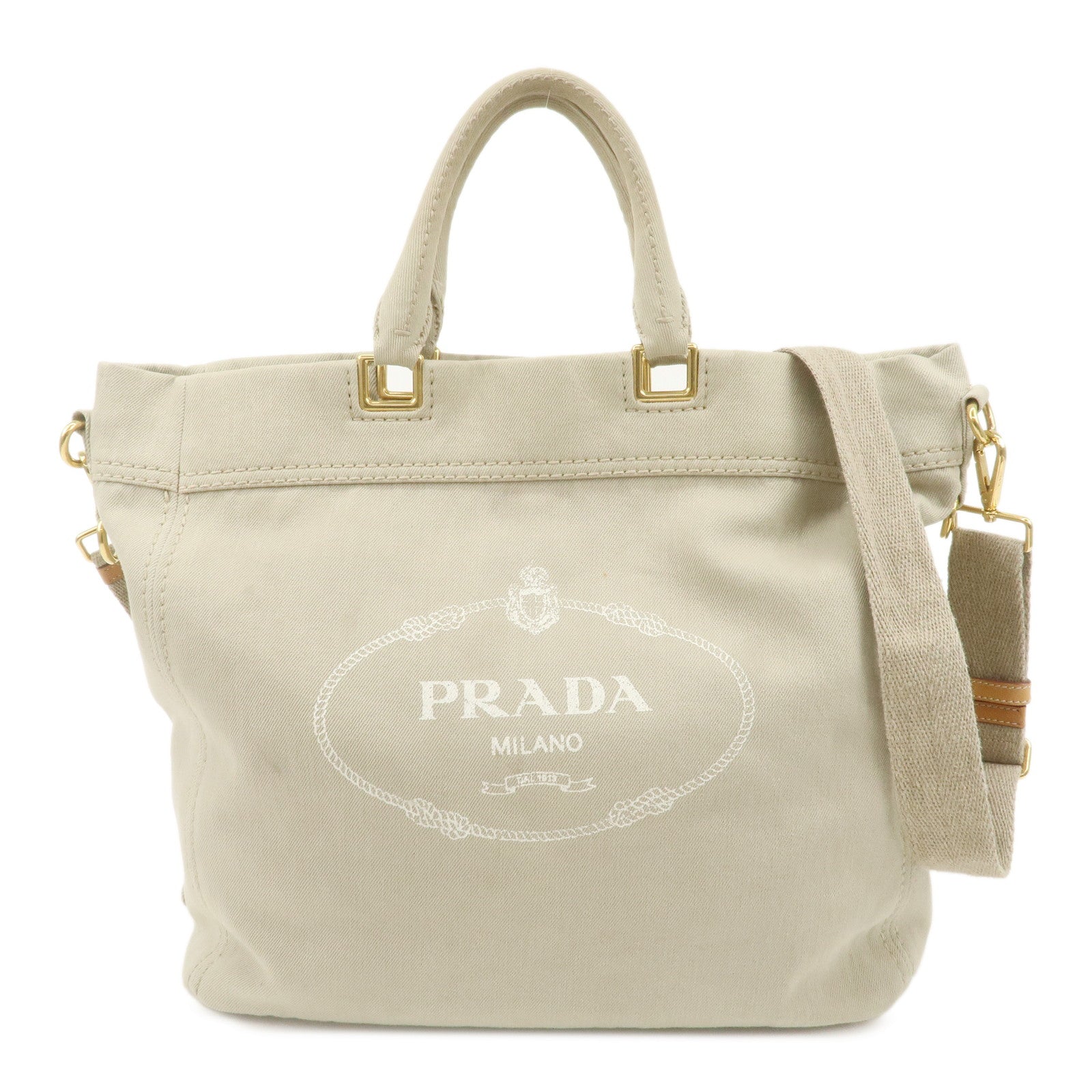 PRADA Logo Canvas 2Way Bag Hand Bag Shoulder Bag Gray BN2069