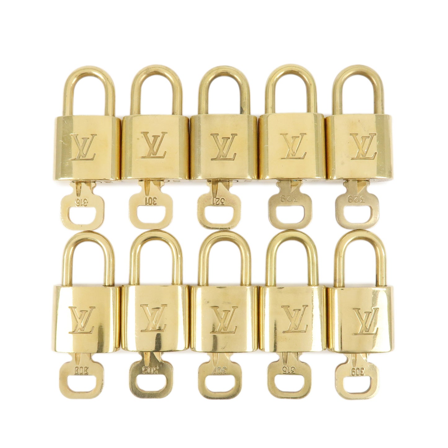 Louis-Vuitton-Set-of-10-Lock-&-Key-Cadena-Key-Lock-Metal-Gold