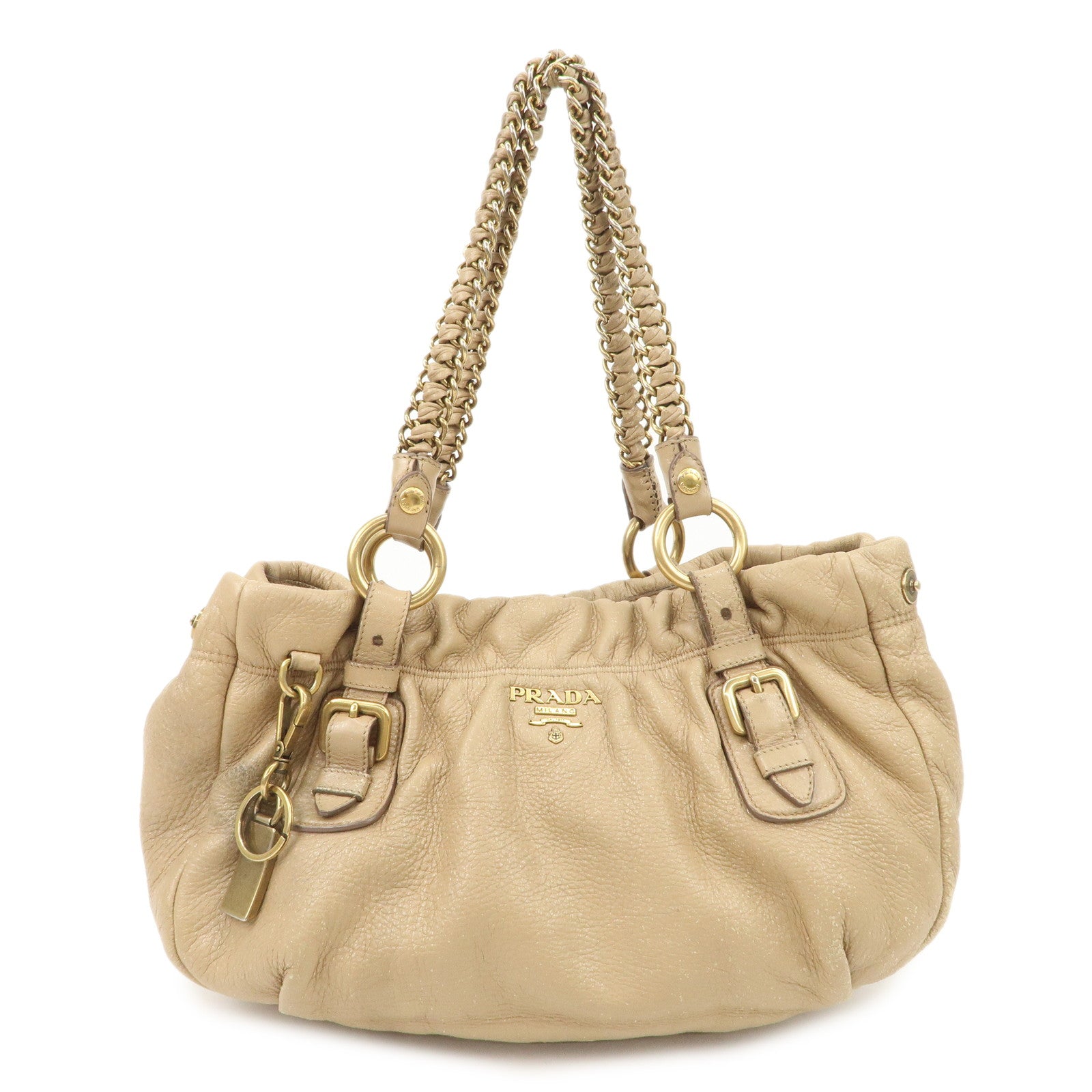 PRADA-Leather-Chain-Shoulder-Bag-Beige