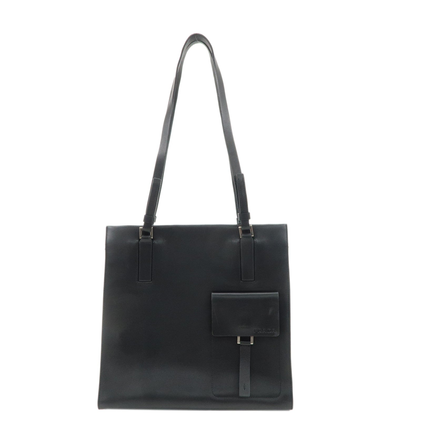 PRADA-Leather-Shoulder-Tote-Bag-Shoulder-Bag-Black-B10313