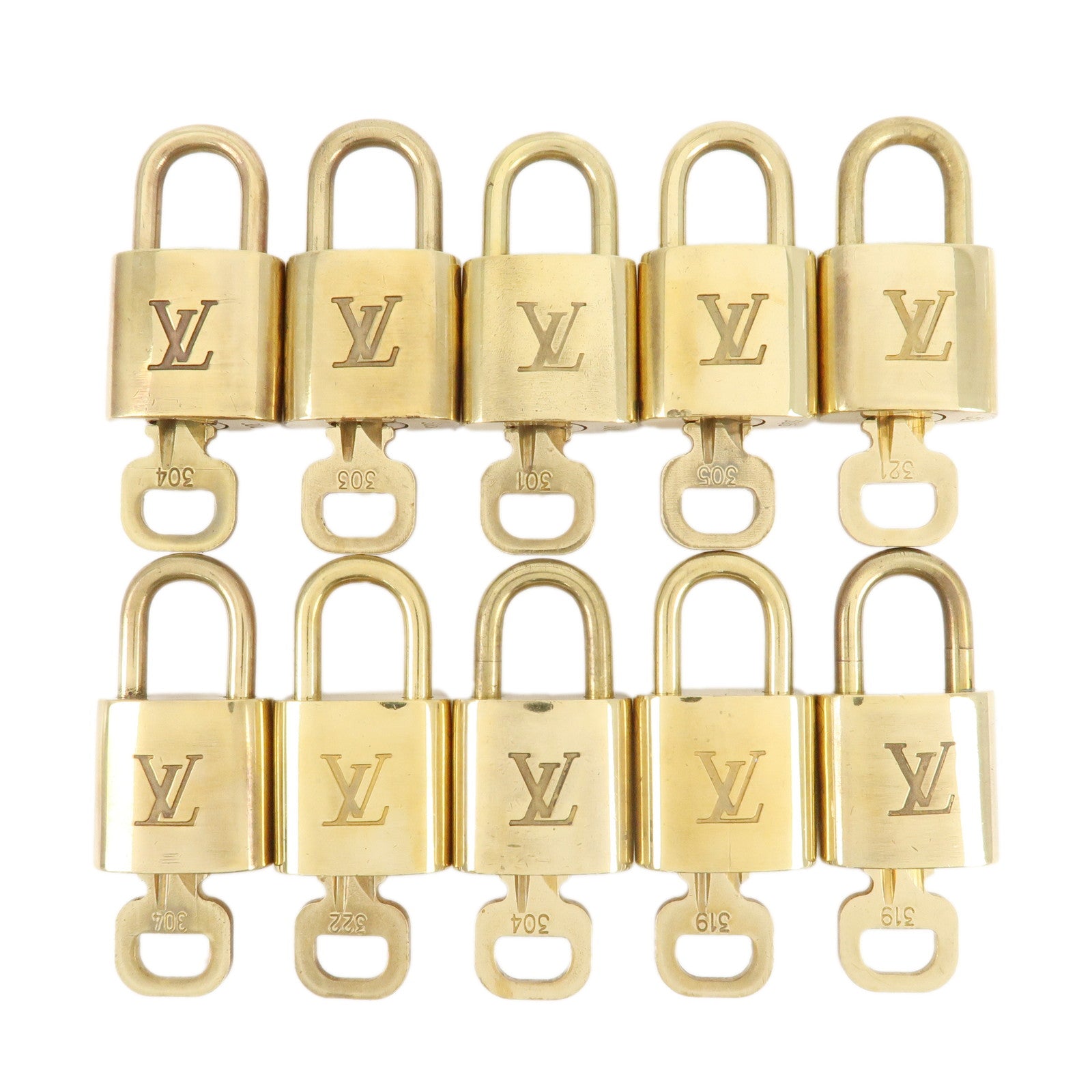 Louis-Vuitton-Set-of-10-Lock-&-Key-Cadena-Key-Lock-Metal-Gold