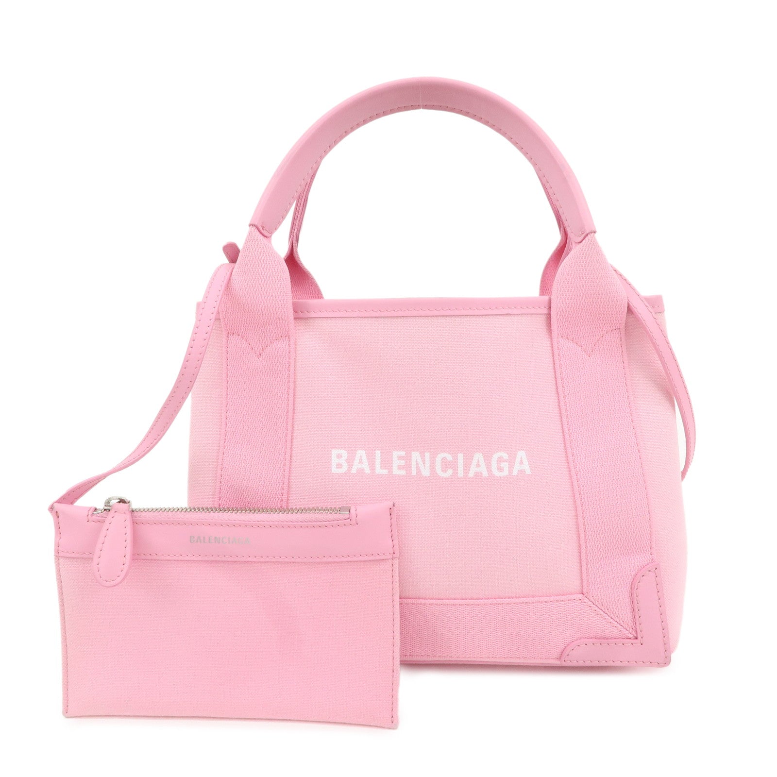 BALENCIAGA-Canvas-Leather-Navy-Cabas-XS-2Way-Tote-Bag-Pink-390346