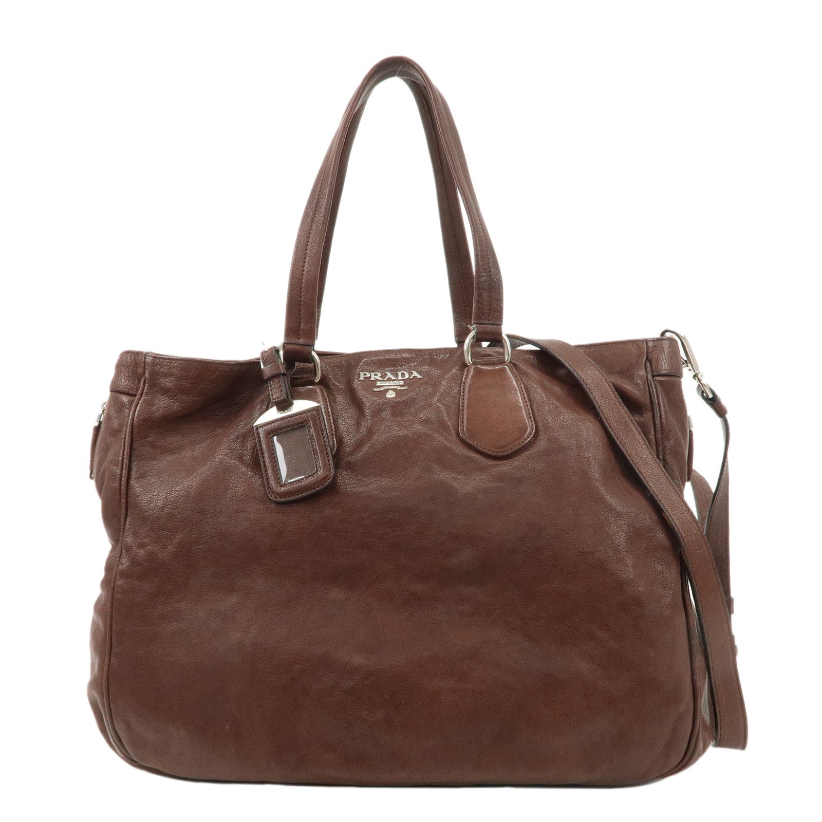 PRADA-Leather-2Way-Bag-Shoulder-Bag-Crossbody-Bag-Brown