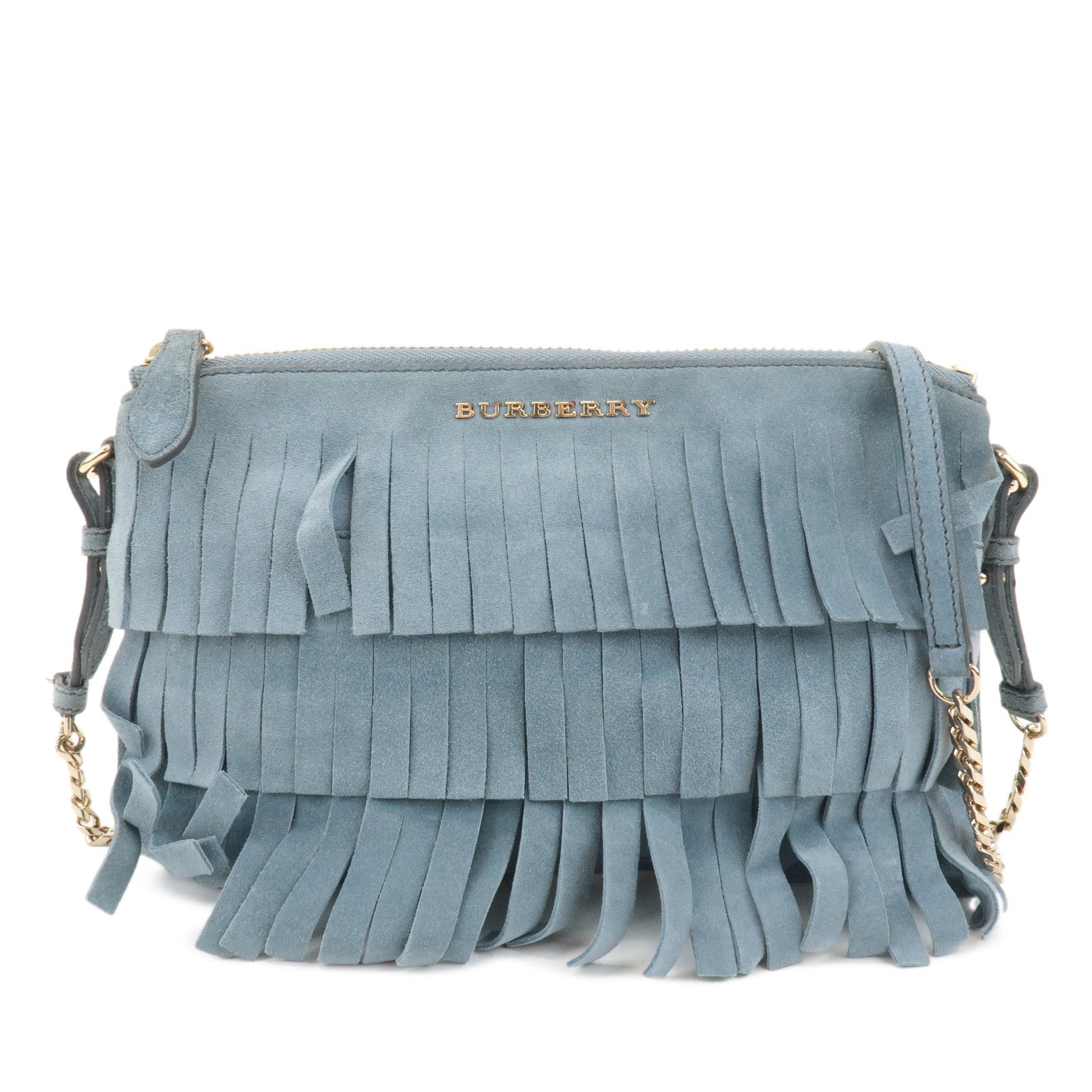 BURBERRY-Leather-Suede-Chain-Sholder-Bag-Hand-Bag-Light-Blue