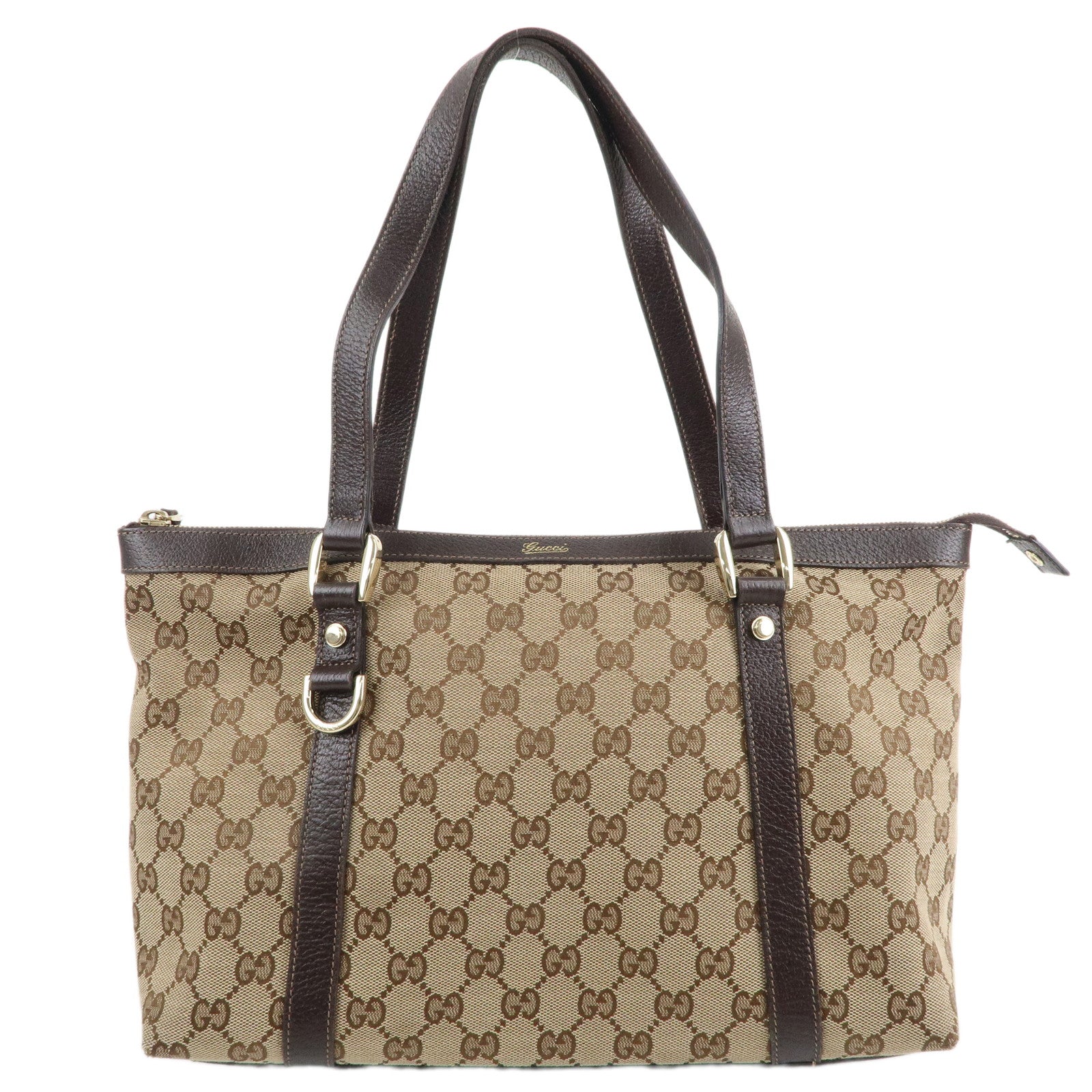 GUCCI-Abbey-GG-Canvas-Leather-Tote-Bag-Beige-Brown-141470