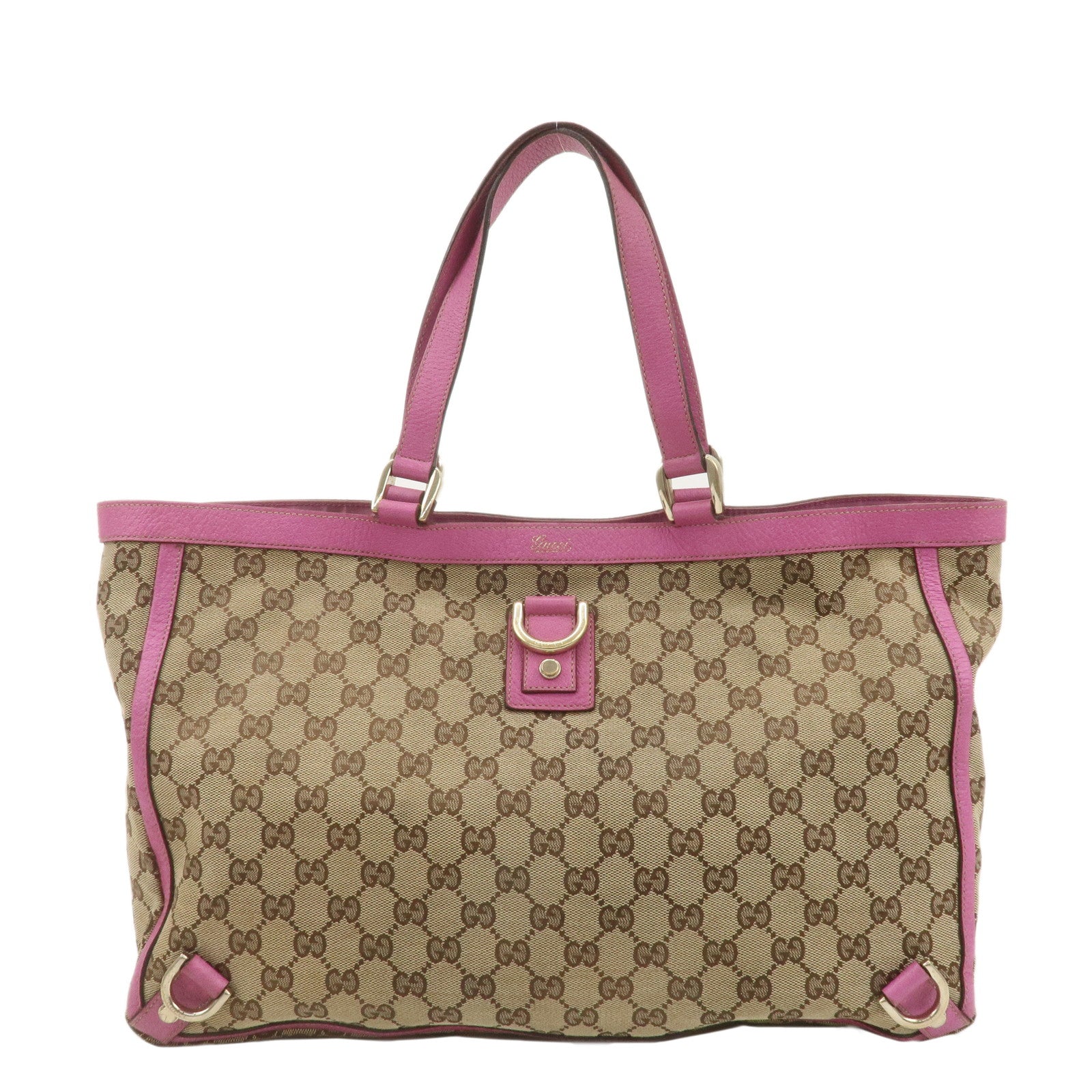 GUCCI-Abbey-Line-GG-Canvas-Leather-Tote-Bag-Beige-Pink-141472