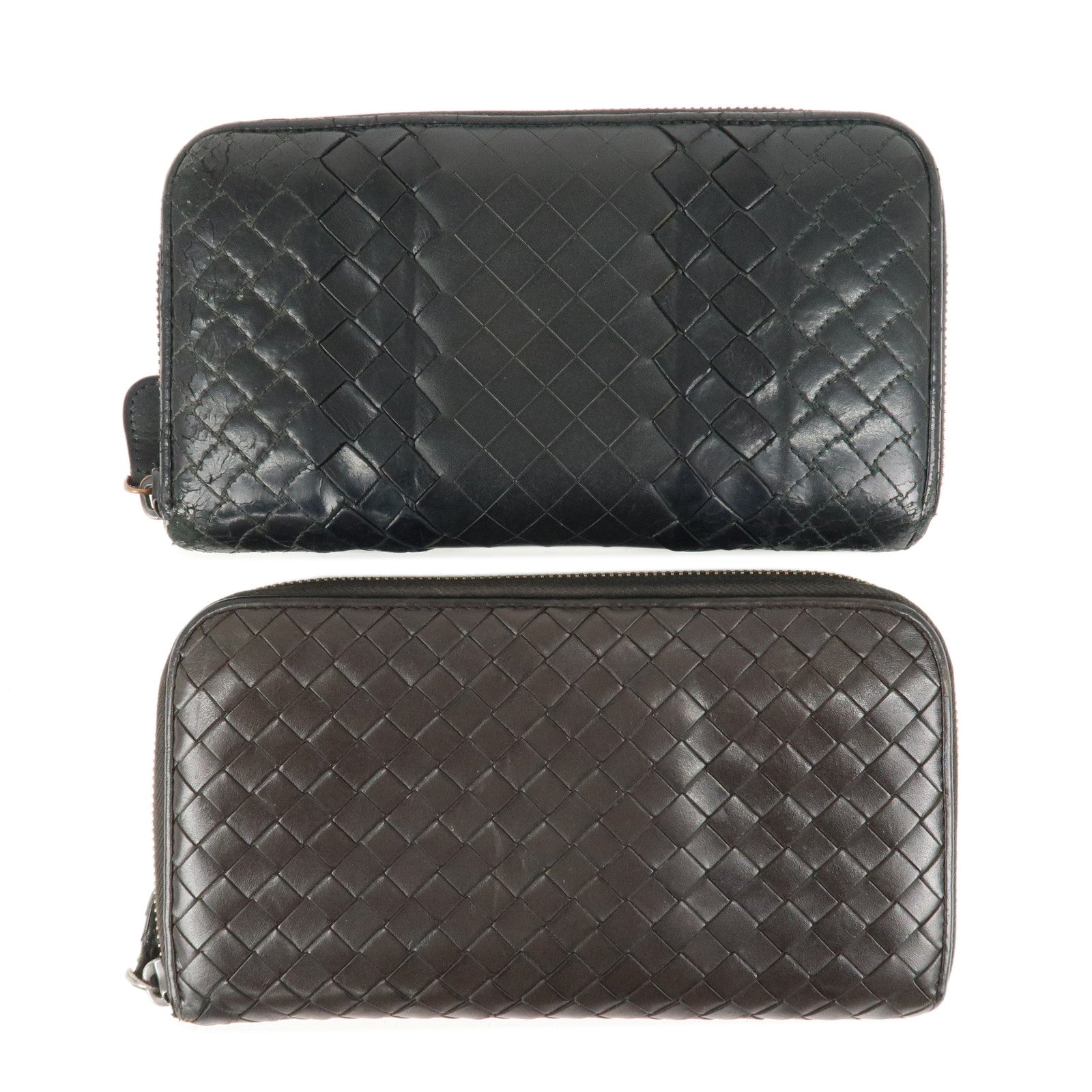 BOTTEGA-VENETA-Set-of-2-Intrecciato-Leather-Zip-Around-Wallet