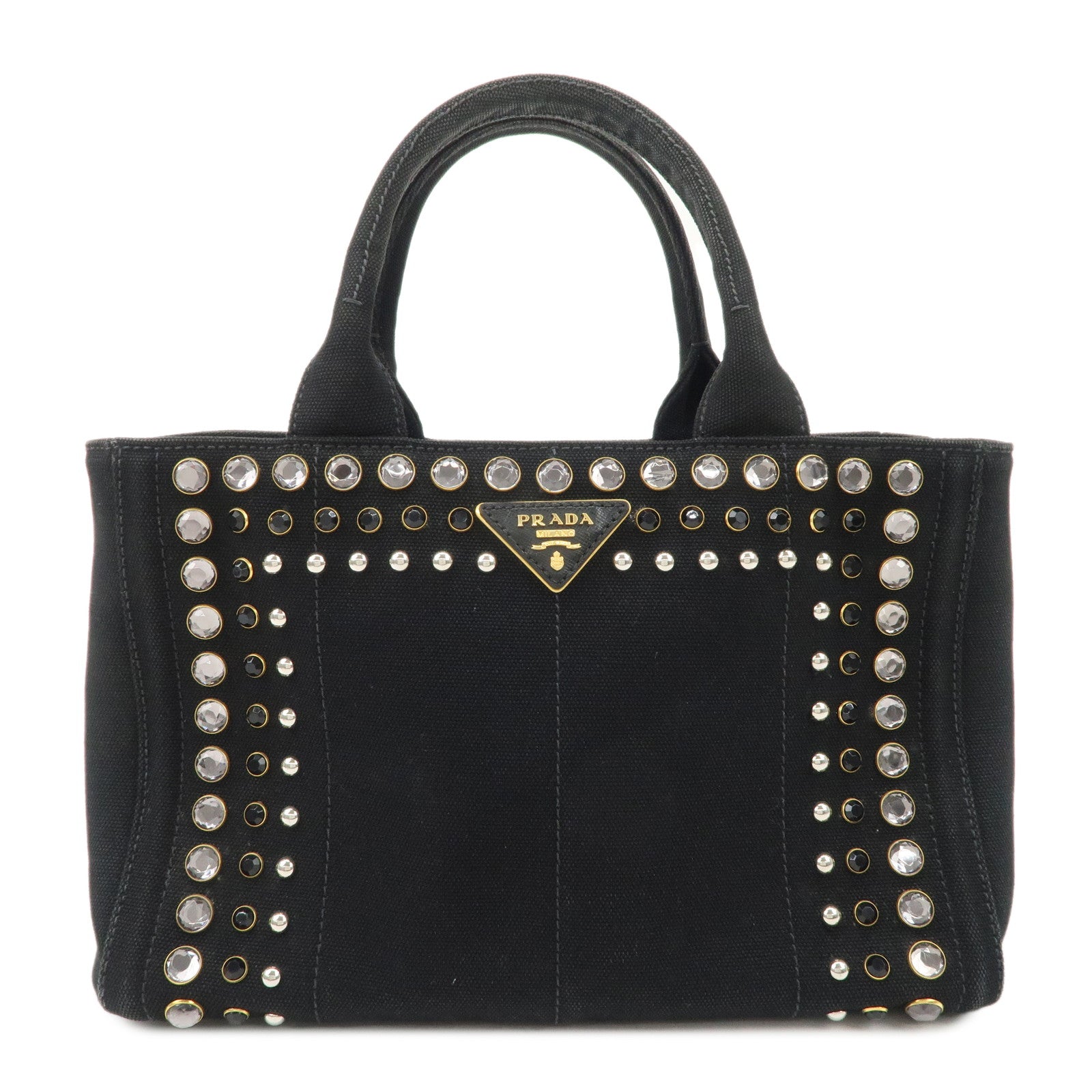 PRADA-Logo-Canapa-Canvas-Bijiou-Studs-2Way-Hand-Shoulder-Bag