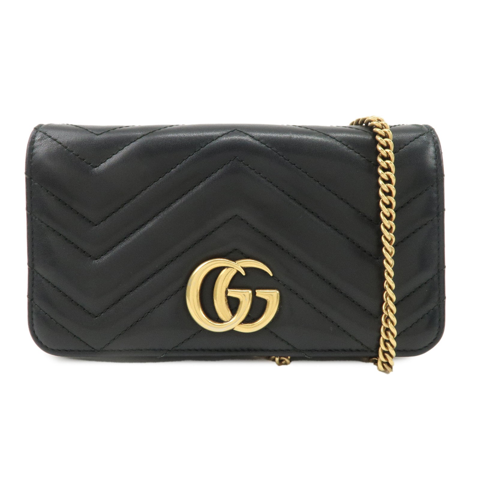 GUCCI-GG-Marmont-Leather-Chain-Shoulder-Bag-Black-488426