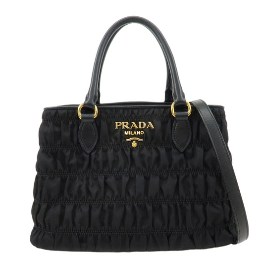 PRADA-Nylon-Leather-Gathered-2WAY-Bag-Hand-Bag-Black-1BG189