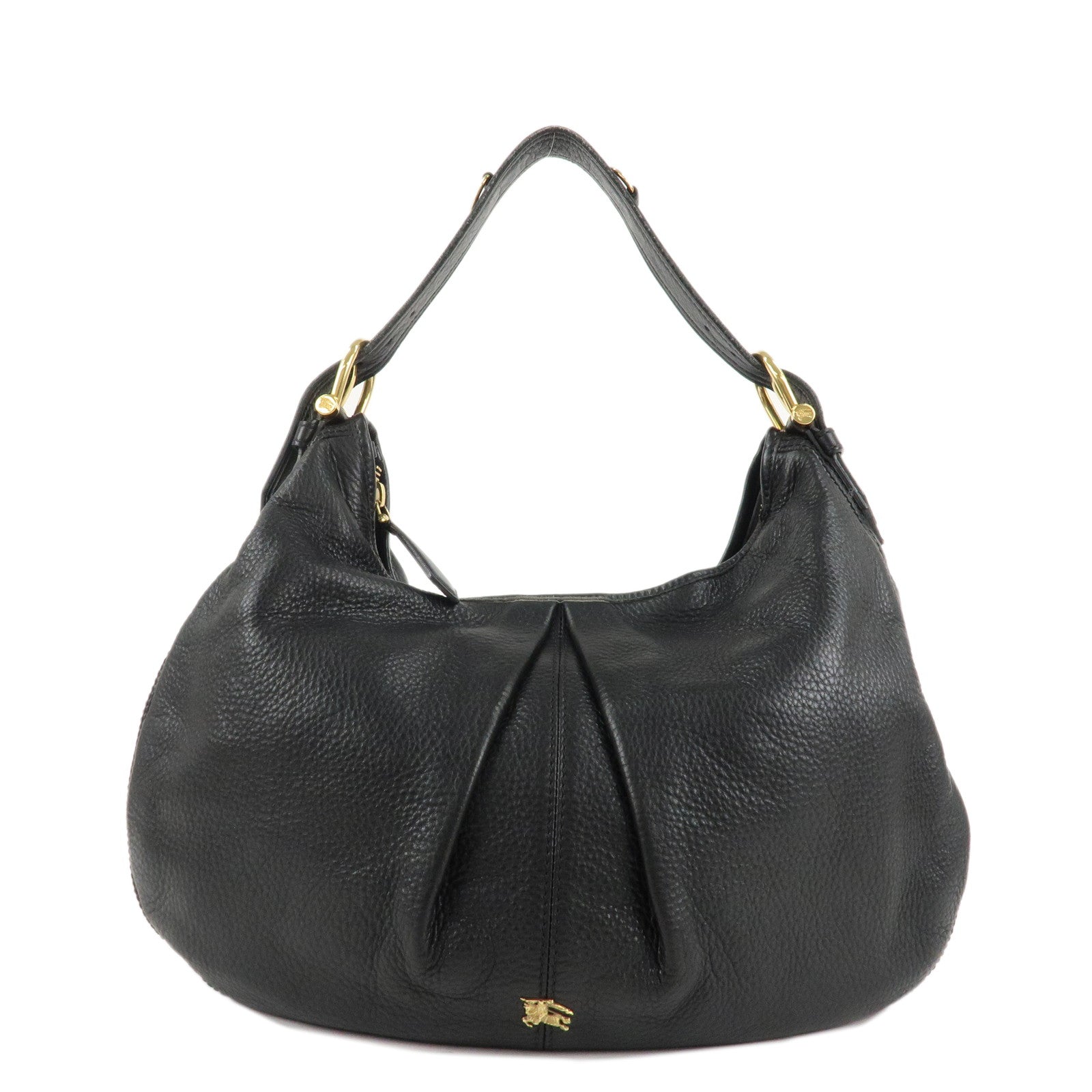 BURBERRY-Leather-Shoulder-Bag-Hand-Bag-Black-Gold-Hardware