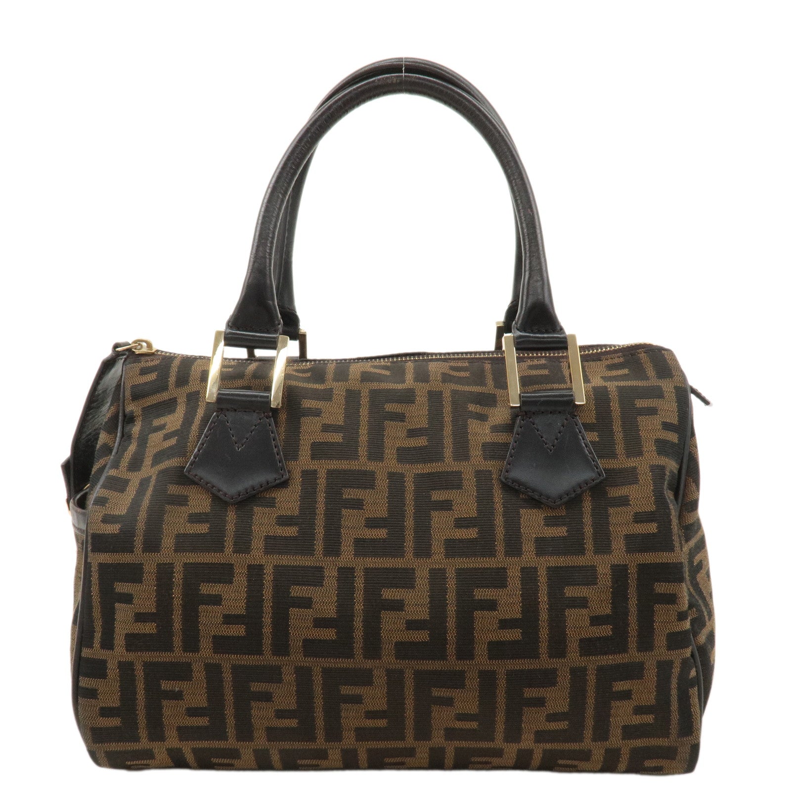 FENDI-Zucca-Canvas-Leather-Mini-Boston-Bag-Black-Brown-8BL104