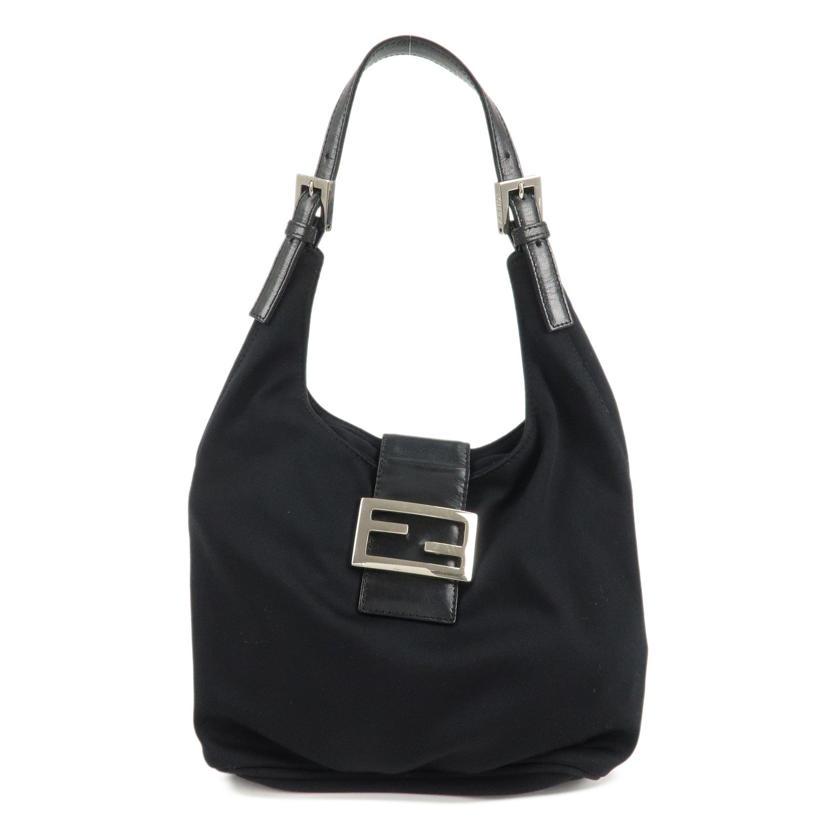 FENDI-Cotton-Leather-Shoulder-Bag-Black-26686