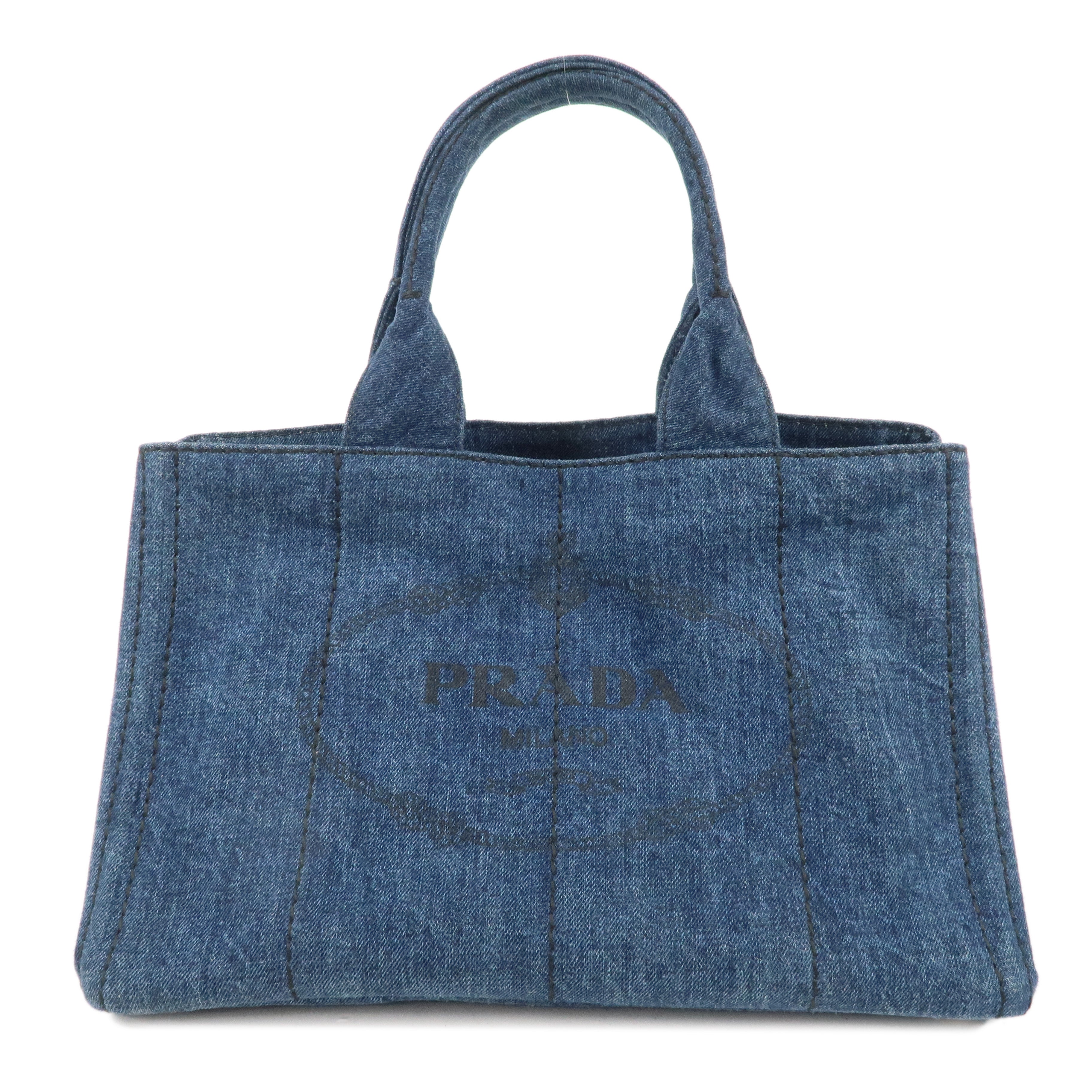 PRADA Logo Canapa Denim Hand Bag Tote Bag Denim Blue