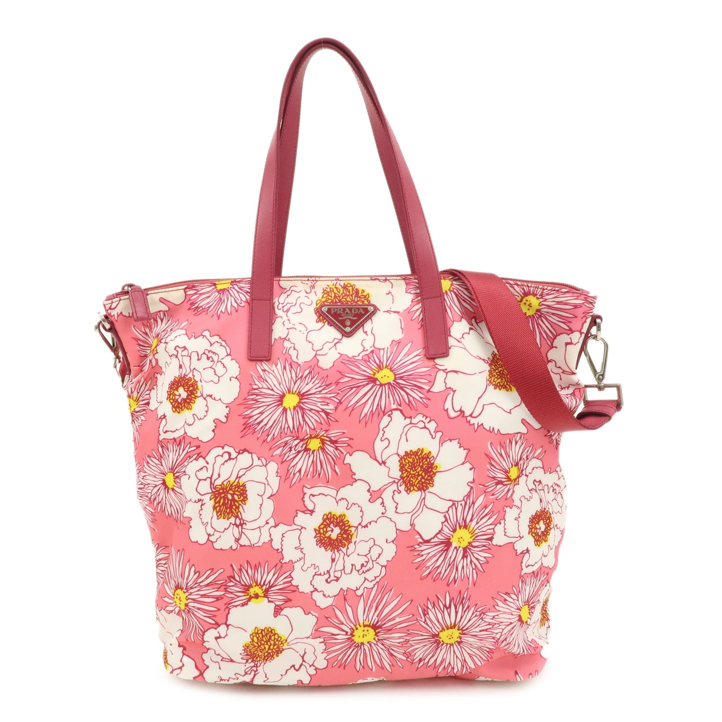 PRADA-Nylon-Saffiano-Leather-2Way-Tote-Bag-Flower-Pink-B4696F