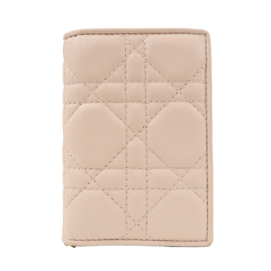 Christian-Dior-Cannage-Lamb-Leather-Bi-fold-Card-Case-Rose-Poudre