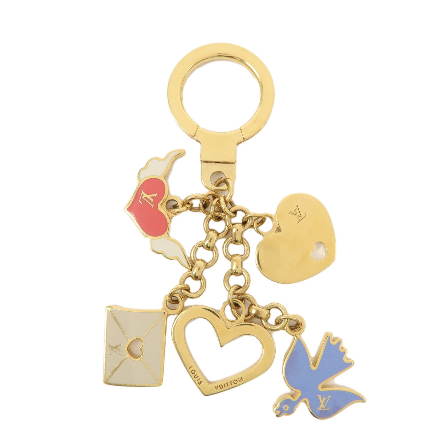 Louis-Vuitton-Porte-Cles-Message-Charm-Keychain-Gold-M66264