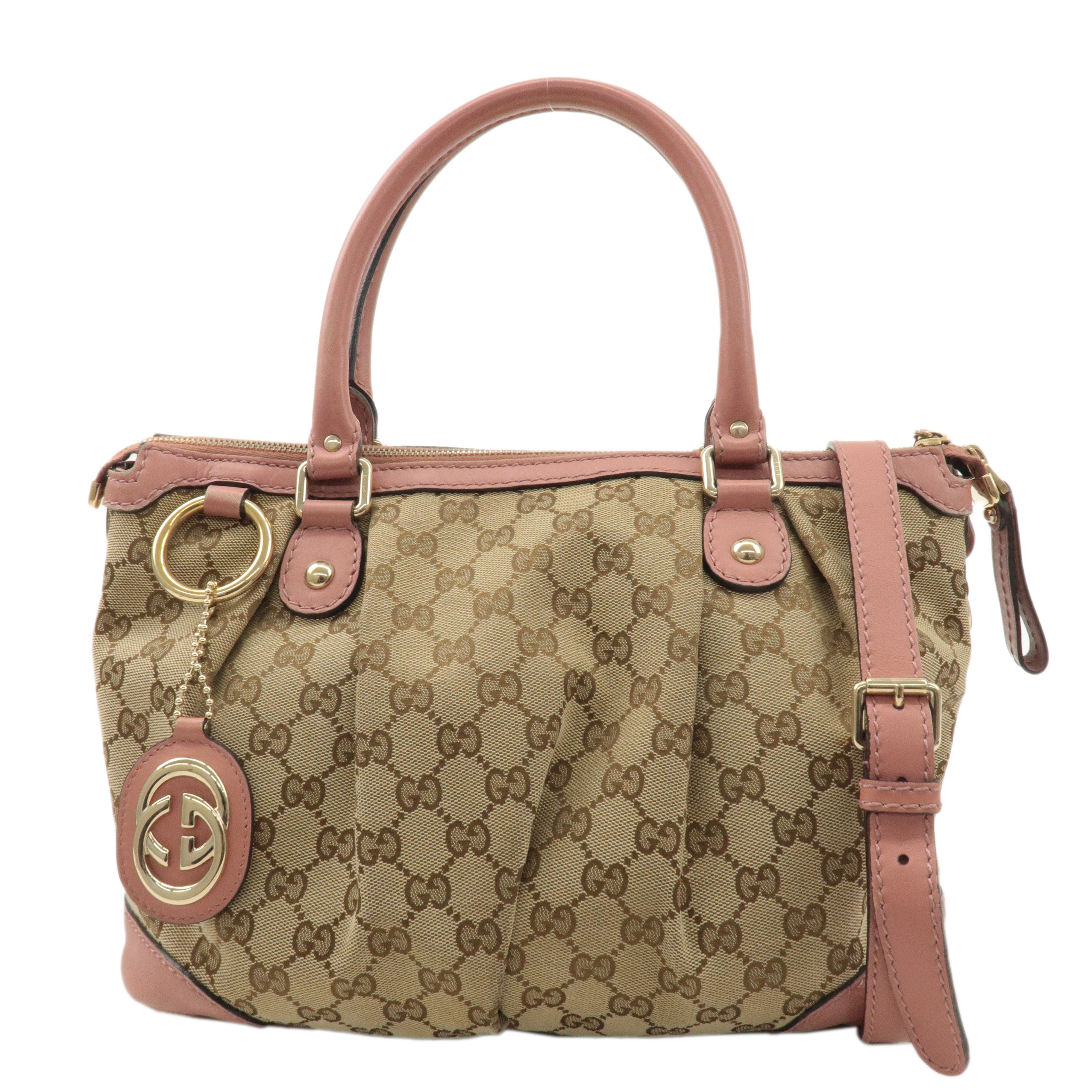 GUCCI Sukey GG Canvas Leather 2Way Shoulder Bag Pink Beige 247902