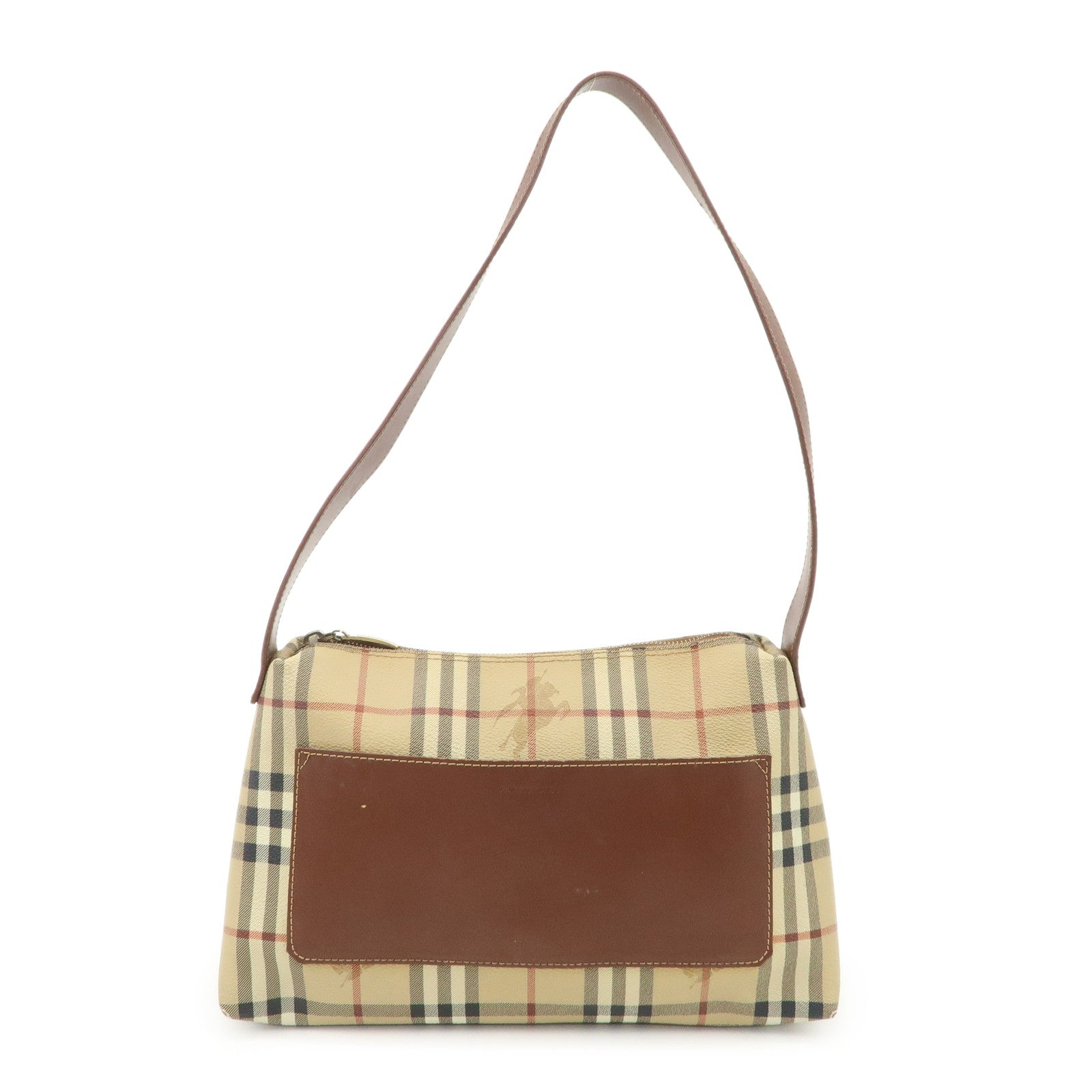 BURBERRY-PVC-Leather-Shoulder-Bag-Nova-Plaid-Brown-Pocket