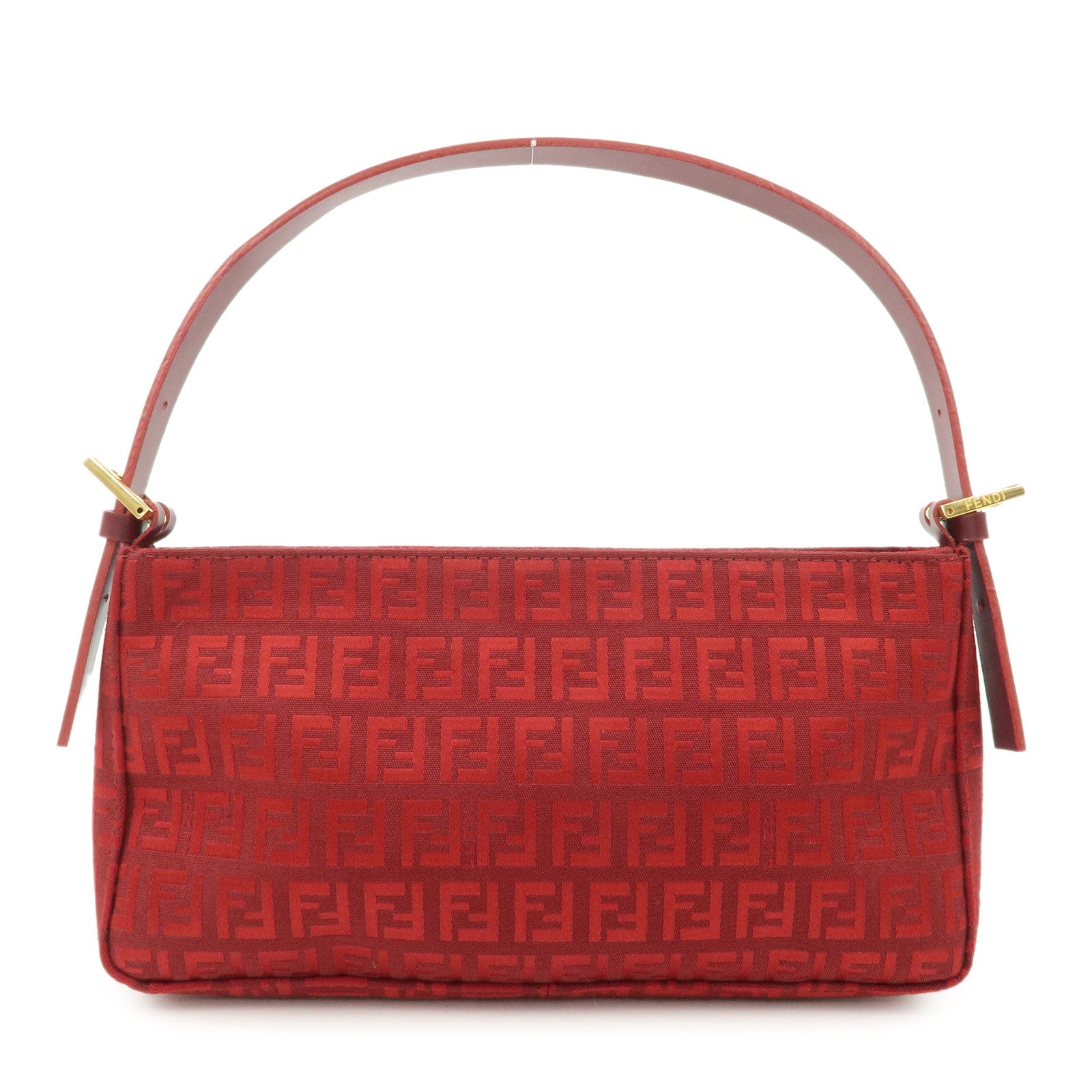 FENDI-Zucchino-Canvas-Leather-Shoulder-Bag-Purse-Red-8BR042