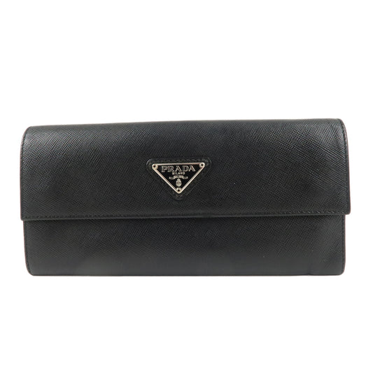 PRADA-Logo-Saffiano-Leather-Bi-fold-Long-Wallet-Purse-Black