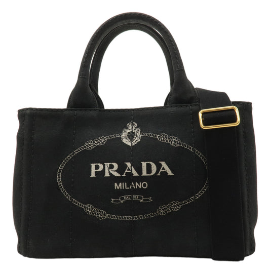 PRADA-Canapa-Mini-Canvas-2Way-Bag-Hand-Bag-Black-B2439G