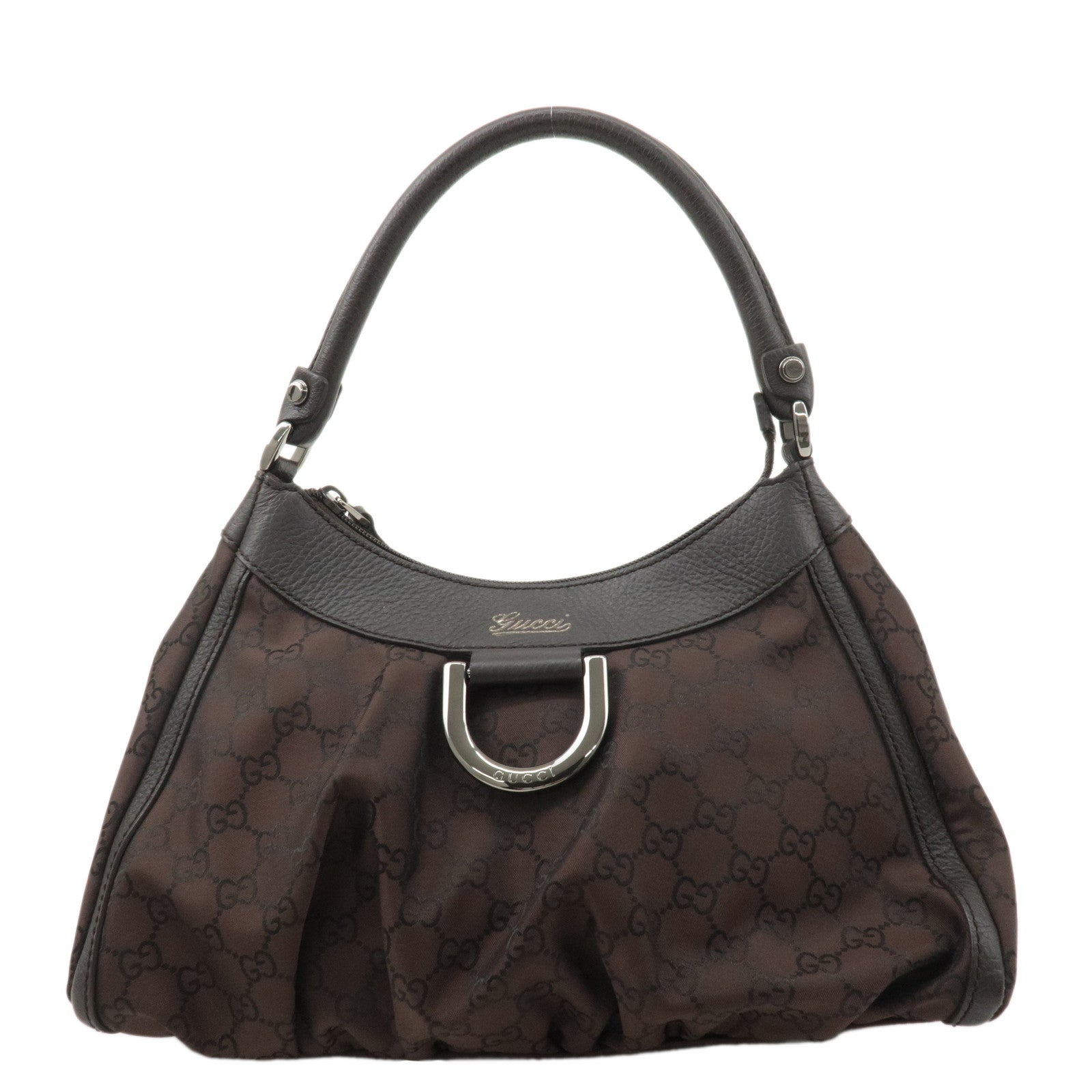 GUCCI Abbey GG Nylon Leather Shoulder Bag Brown Black 265692