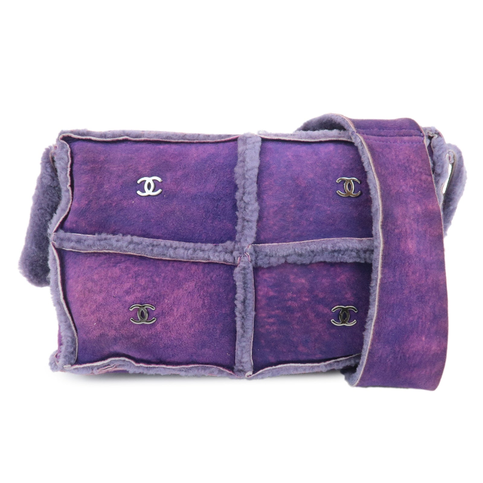 CHANEL-COCO-Mark-Chocolate-Bar-Suede-Mouton-Shoulder-Bag-Purple