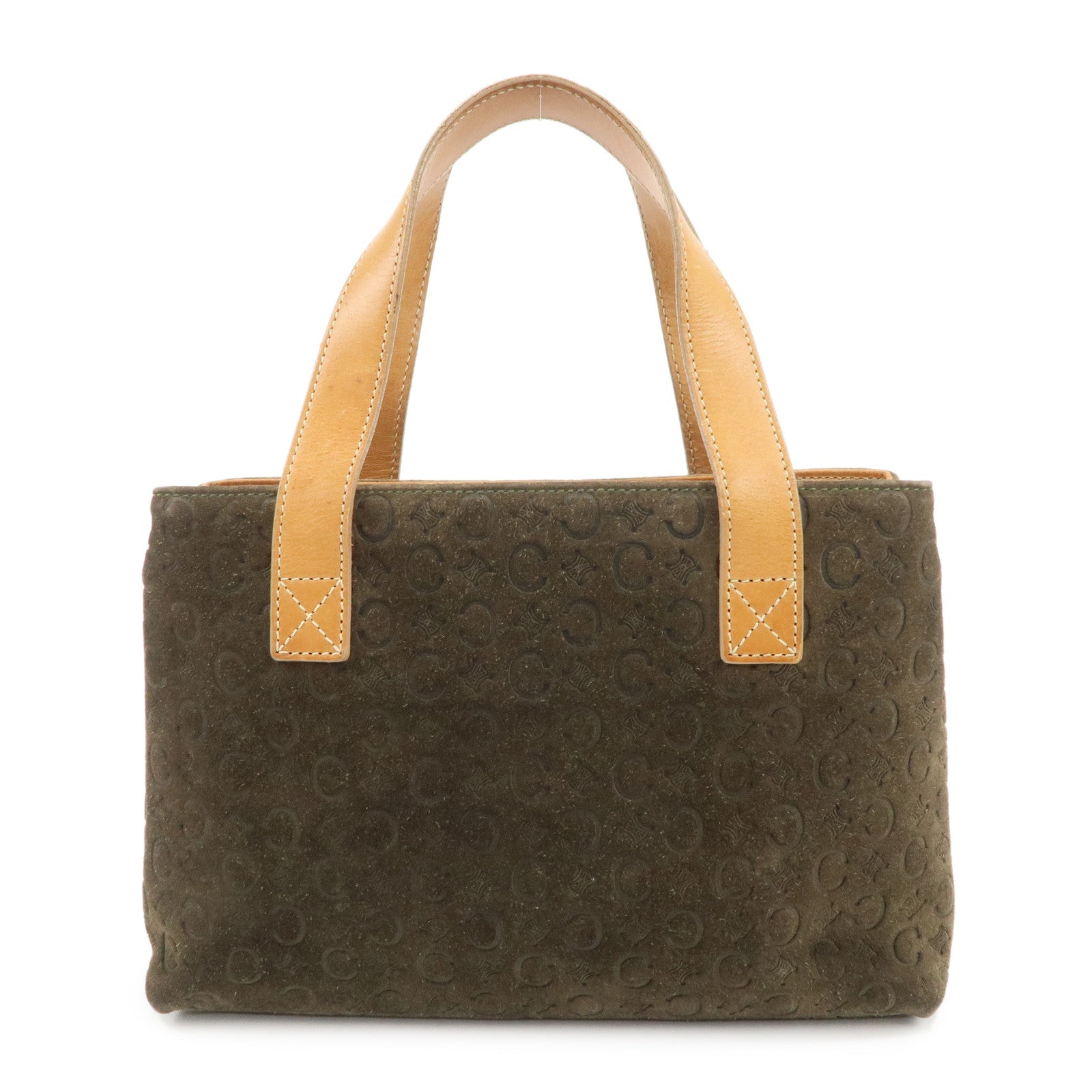 CELINE-C-Macadam-Suede-Leather-Tote-Bag-C-Mark-Khaki-Brown