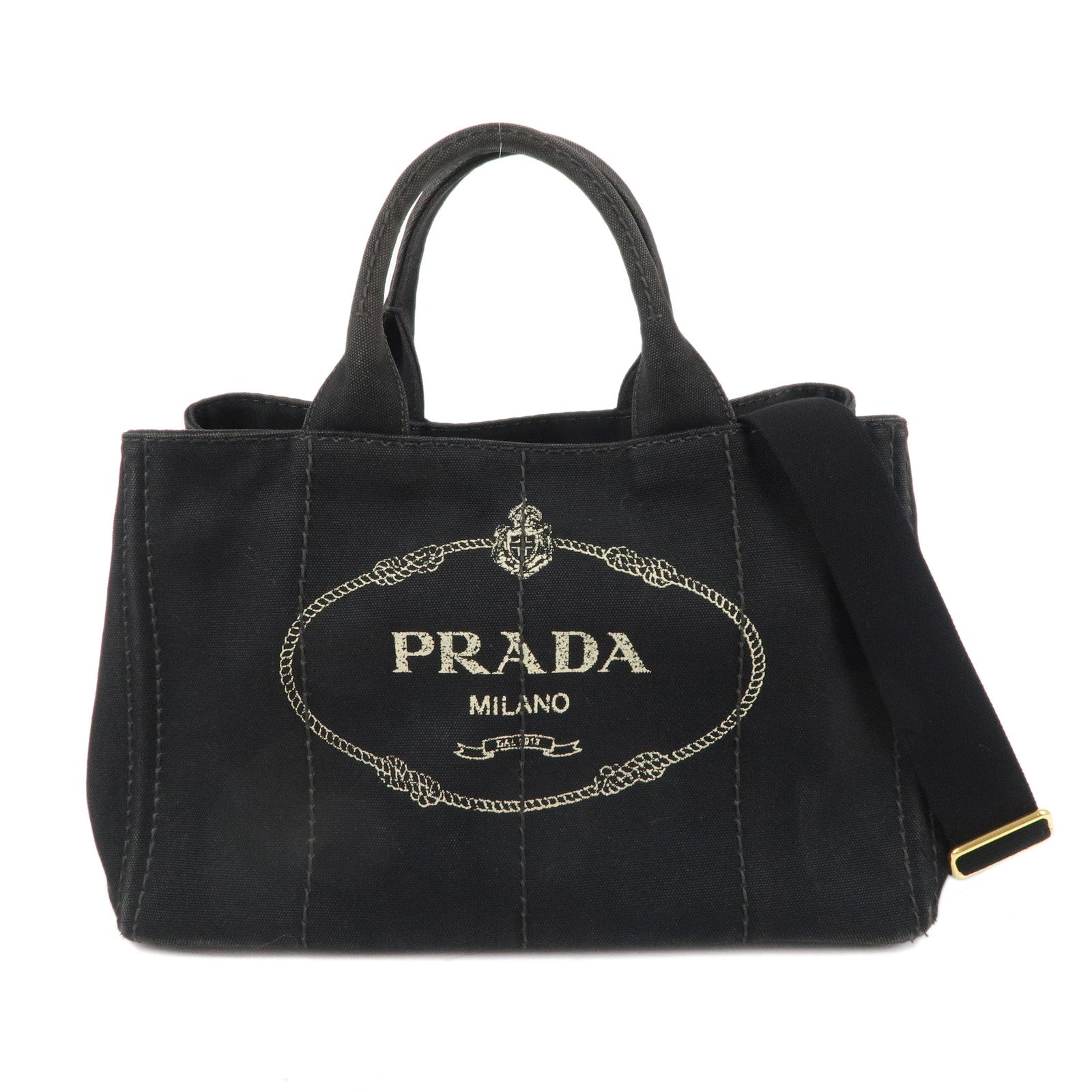 PRADA Canapa Canvas 2Way Hand Bag Tote Bag Black 1BG642