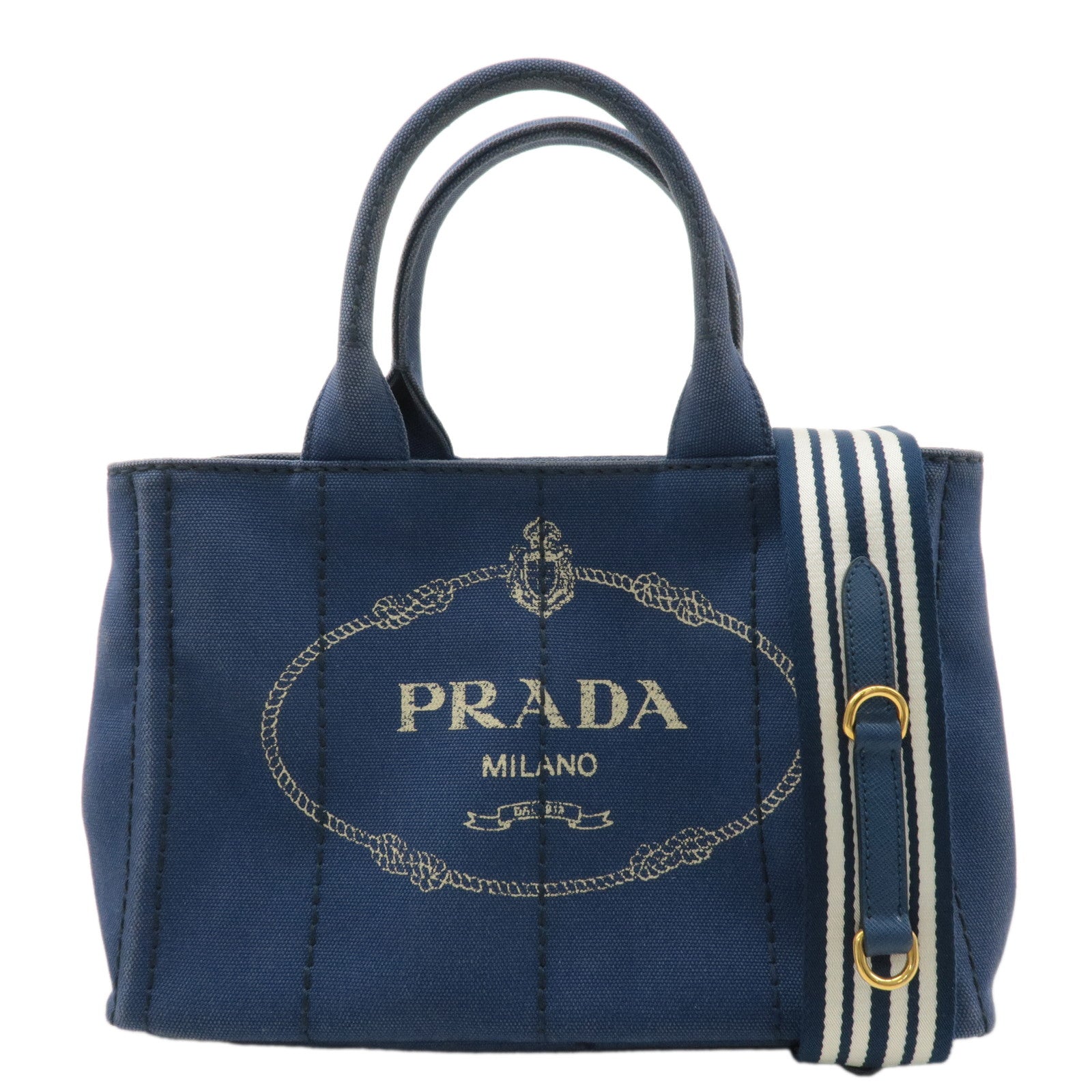 PRADA Canapa Mini Canvas 2Way Bag Hand Bag Navy 1BG439