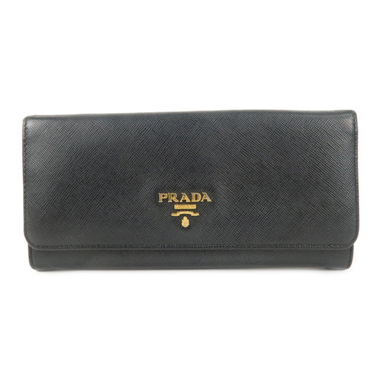 PRADA-Logo-Saffiano-Leather-Bi-fold-Long-Wallet-Black-Noir