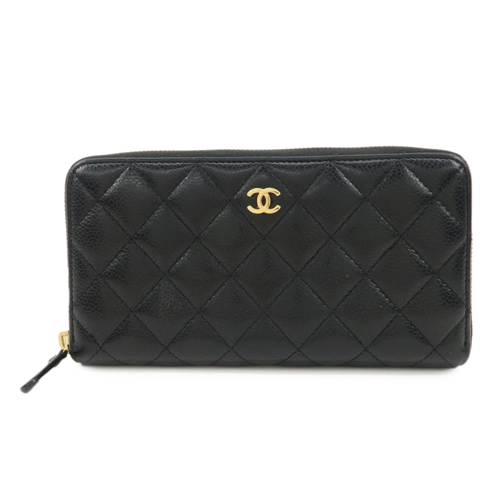 CHANEL-Matelasse-Caviar-Skin-Round-Zippy-Long-Wallet-Black-A50097